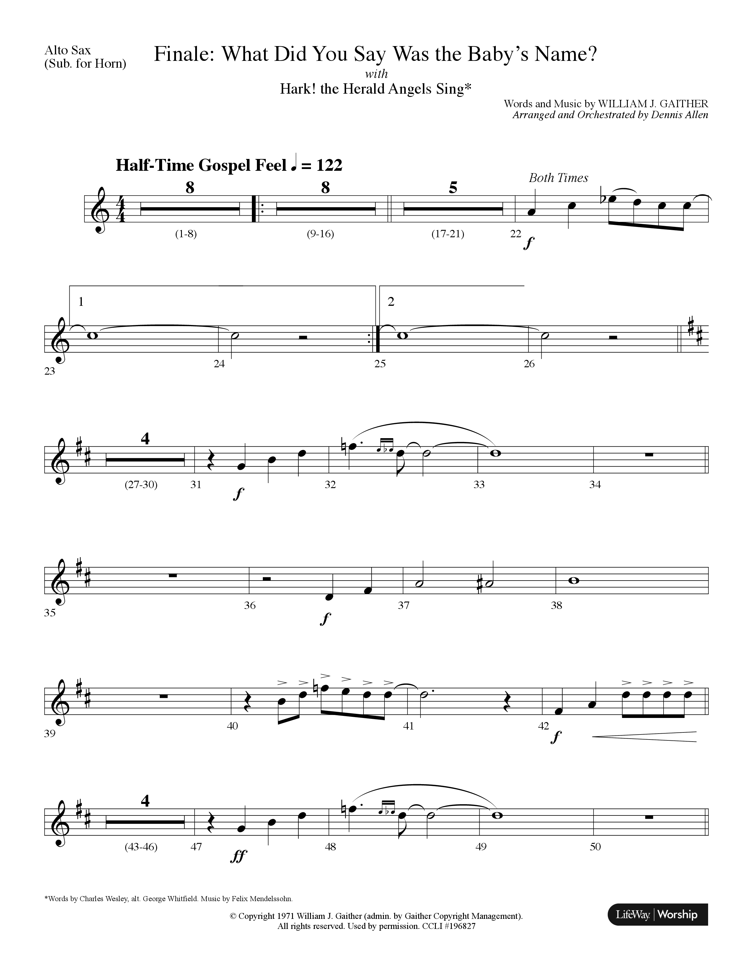 Finale: What Did You Say Was The Baby's Name (with Hark The Herald Angels Sing) (Choral Anthem SATB) Alto Sax (Lifeway Choral / Arr. Dennis Allen)
