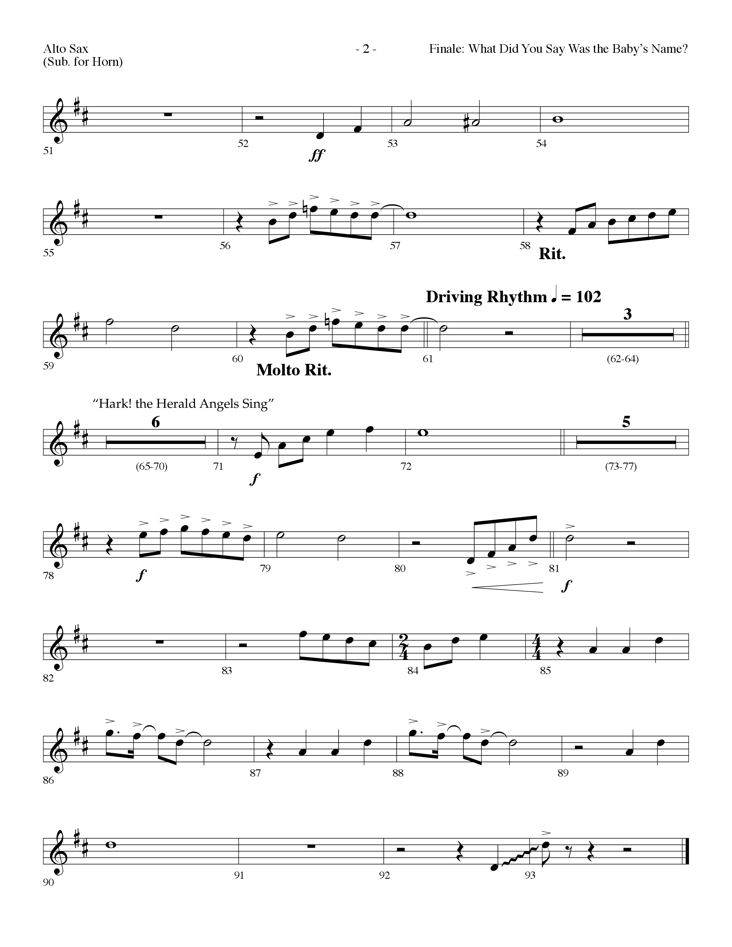 Finale: What Did You Say Was The Baby's Name (with Hark The Herald Angels Sing) (Choral Anthem SATB) Alto Sax (Lifeway Choral / Arr. Dennis Allen)