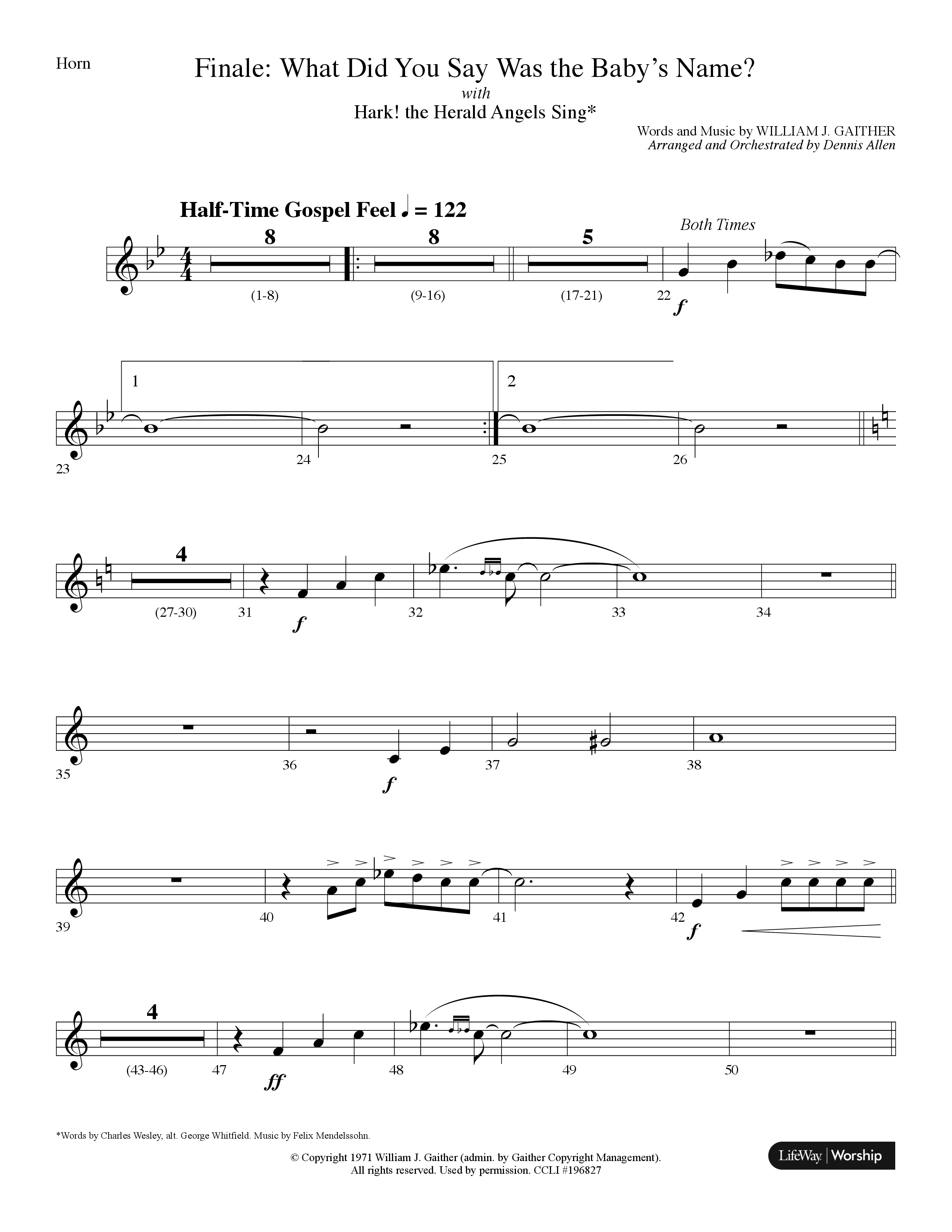 Finale: What Did You Say Was The Baby's Name (with Hark The Herald Angels Sing) (Choral Anthem SATB) French Horn (Lifeway Choral / Arr. Dennis Allen)