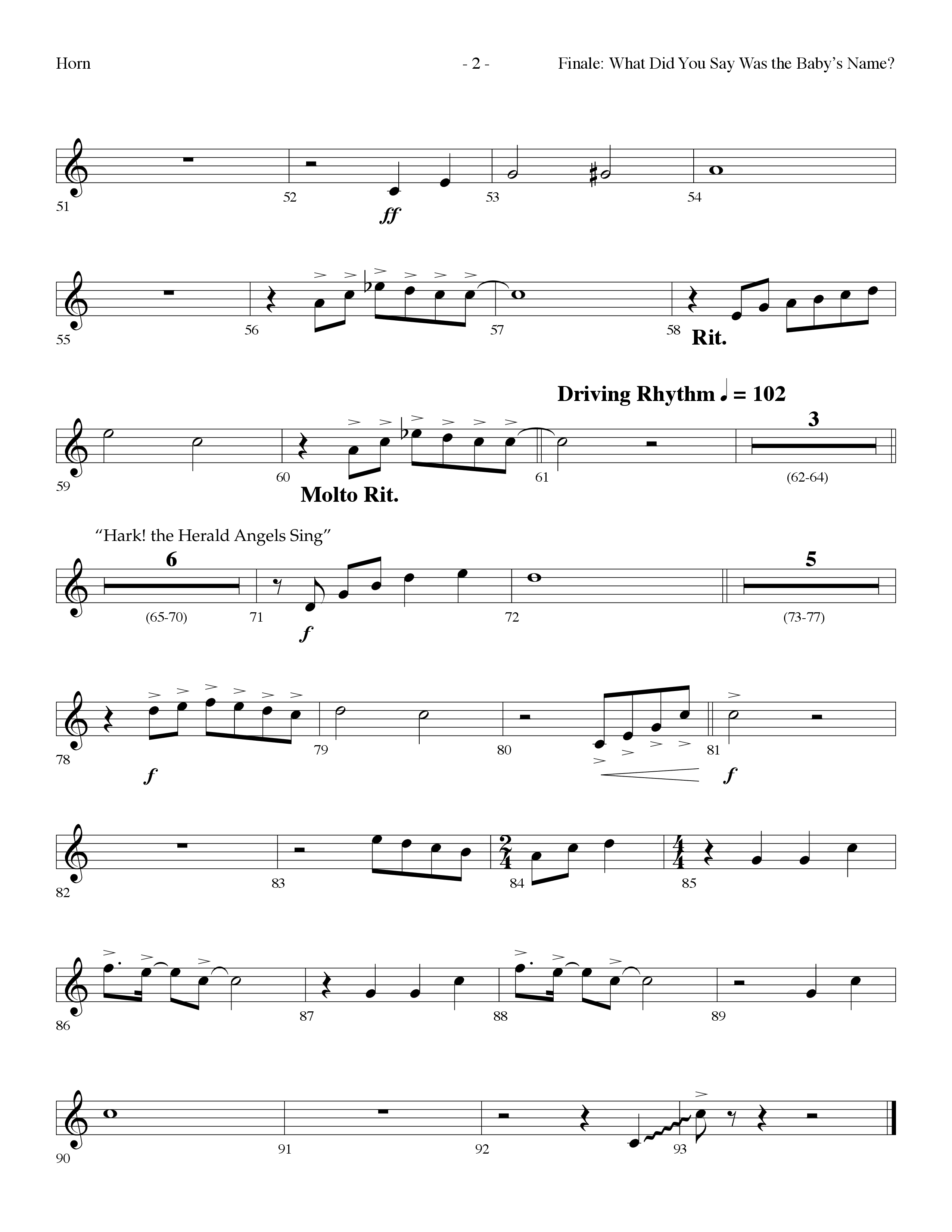 Finale: What Did You Say Was The Baby's Name (with Hark The Herald Angels Sing) (Choral Anthem SATB) French Horn (Lifeway Choral / Arr. Dennis Allen)