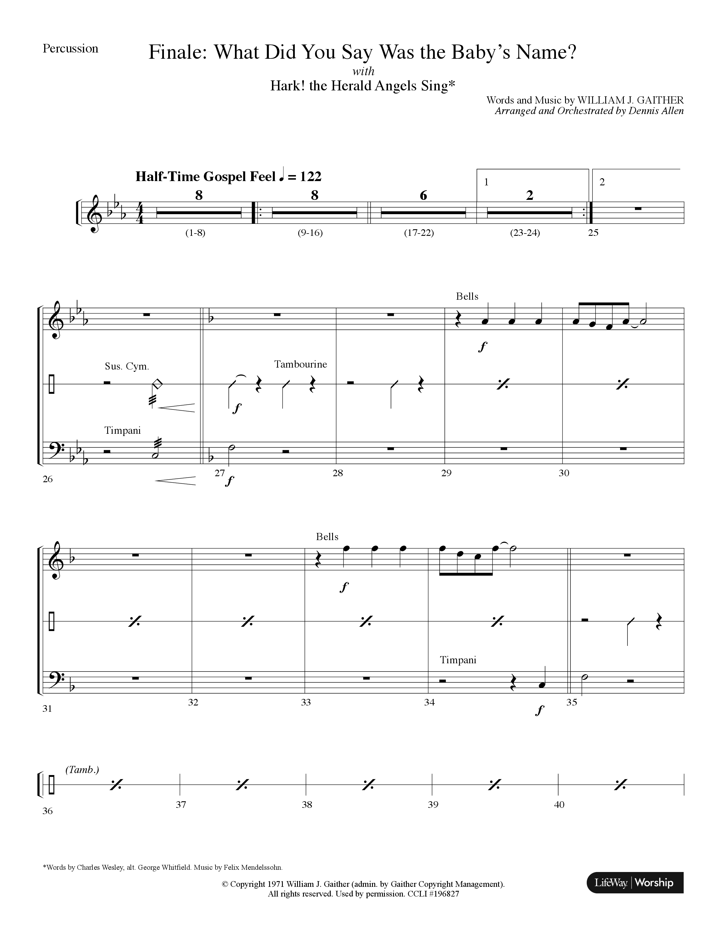 Finale: What Did You Say Was The Baby's Name (with Hark The Herald Angels Sing) (Choral Anthem SATB) Percussion (Lifeway Choral / Arr. Dennis Allen)