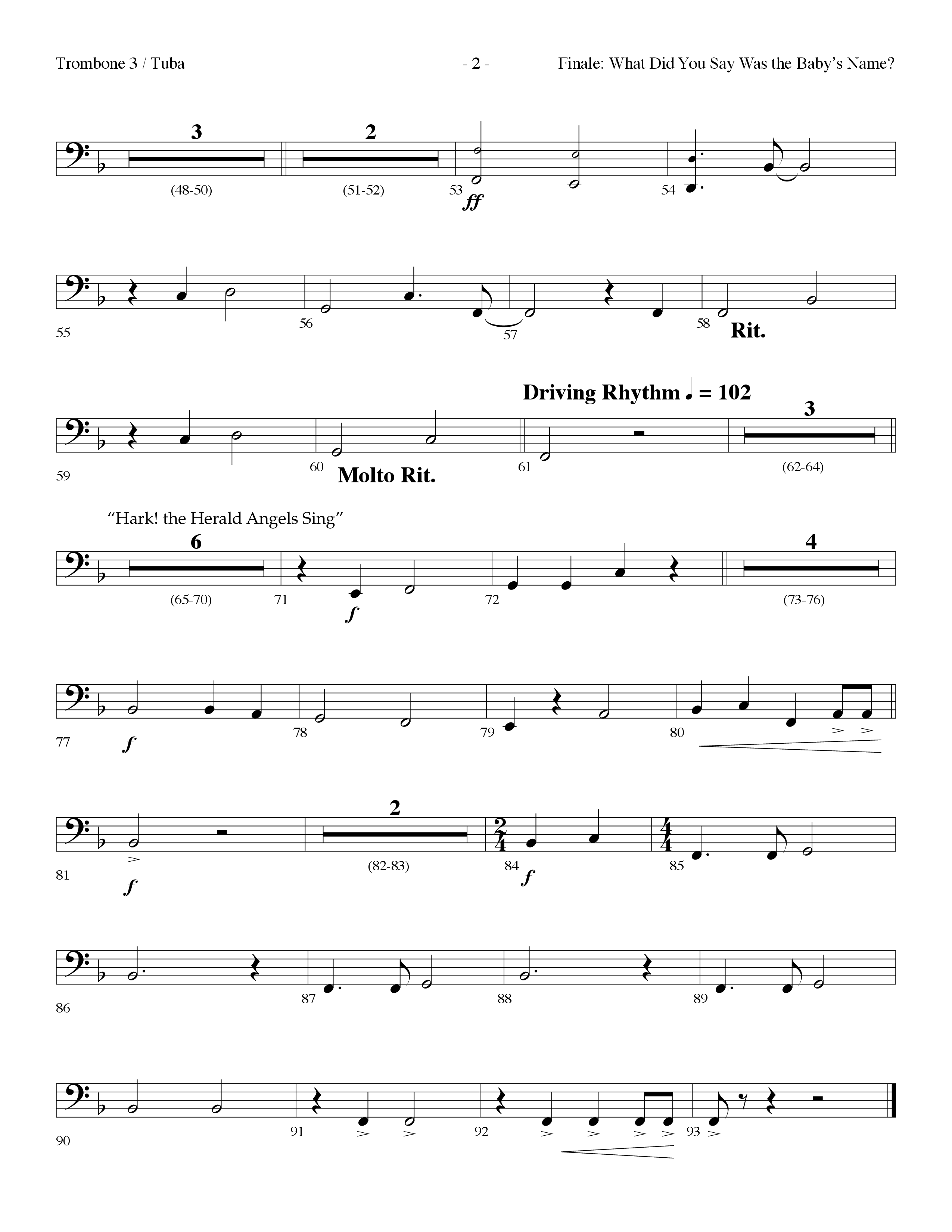 Finale: What Did You Say Was The Baby's Name (with Hark The Herald Angels Sing) (Choral Anthem SATB) Trombone 3/Tuba (Lifeway Choral / Arr. Dennis Allen)