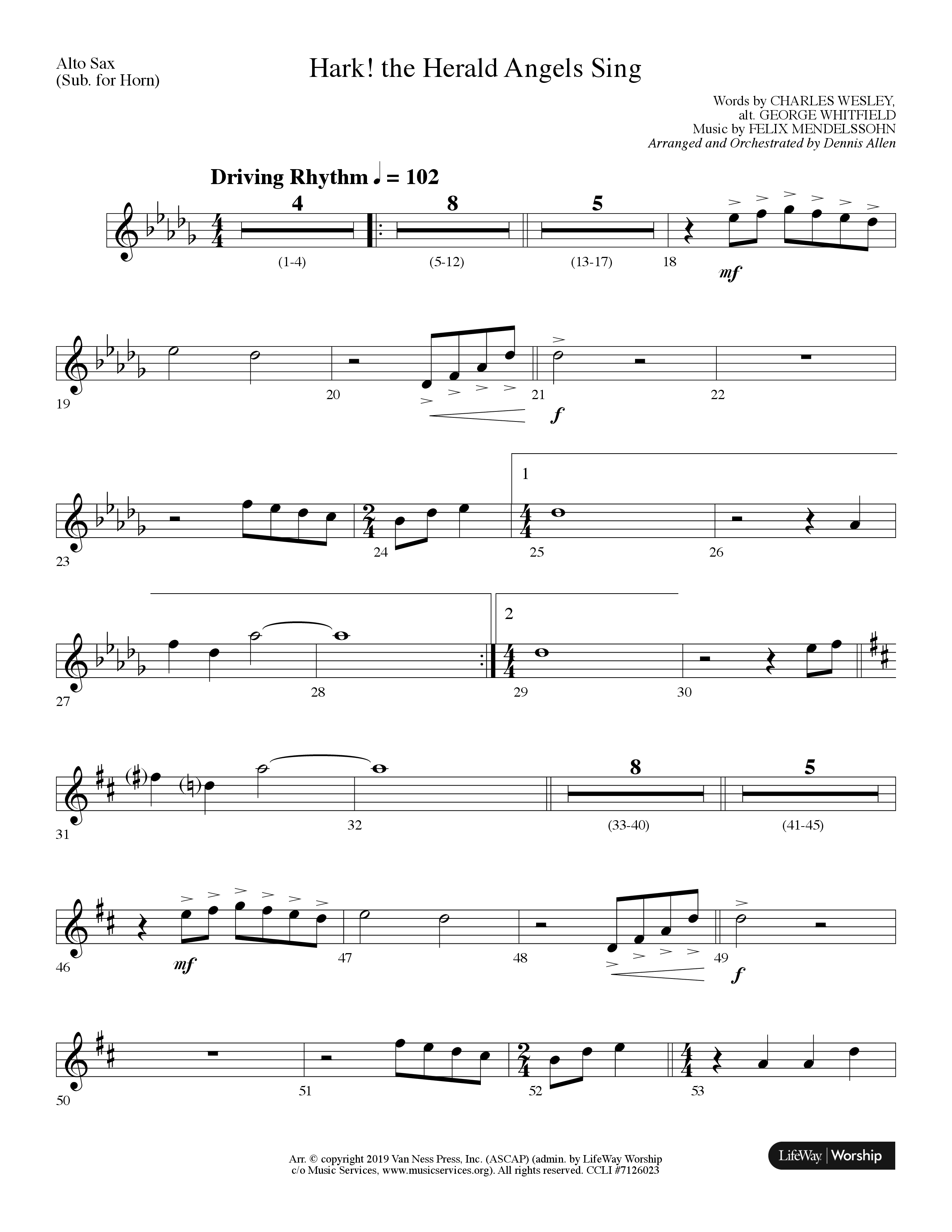 Hark The Herald Angels Sing (Choral Anthem SATB) Alto Sax (Lifeway Choral / Arr. Dennis Allen)