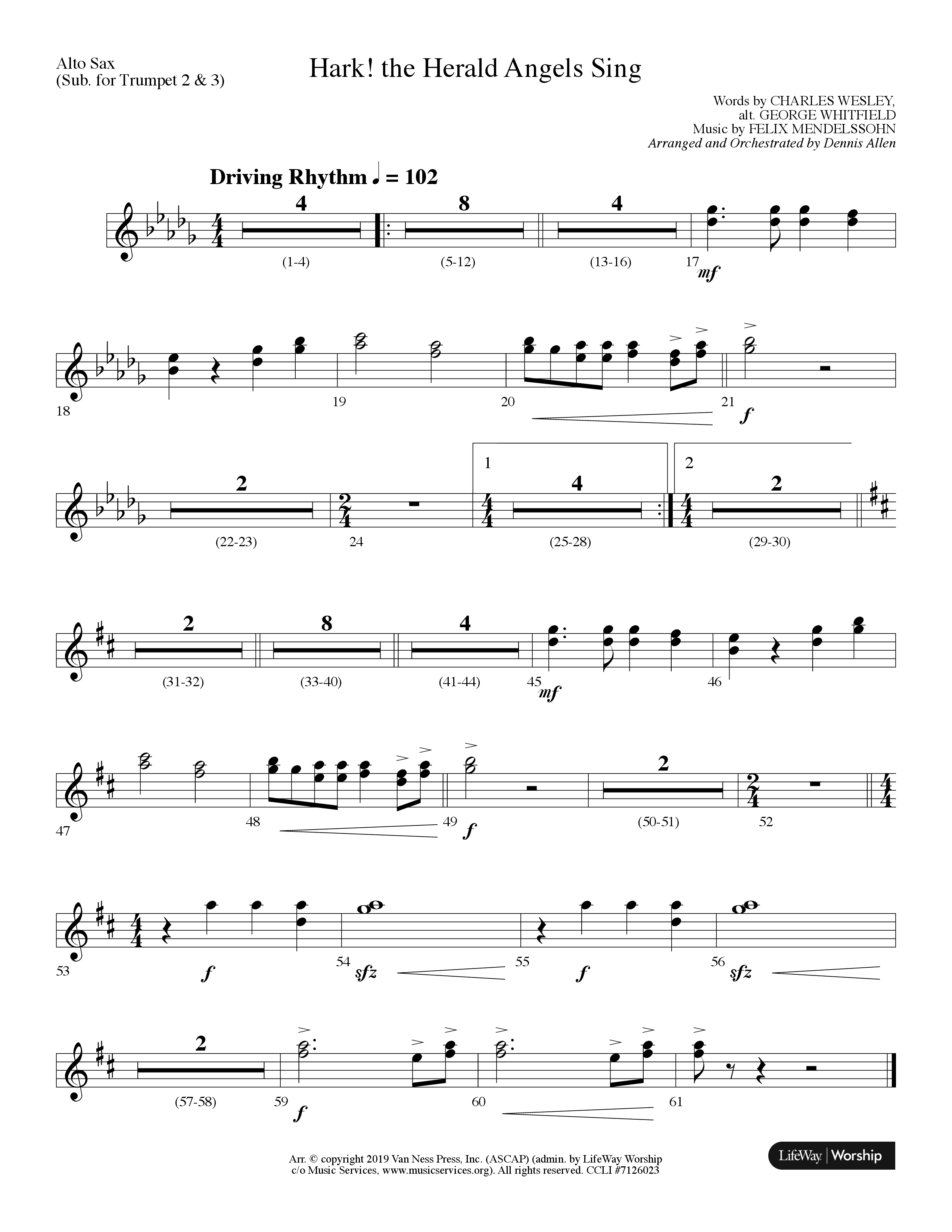 Hark The Herald Angels Sing (Choral Anthem SATB) Alto Sax (Lifeway Choral / Arr. Dennis Allen)