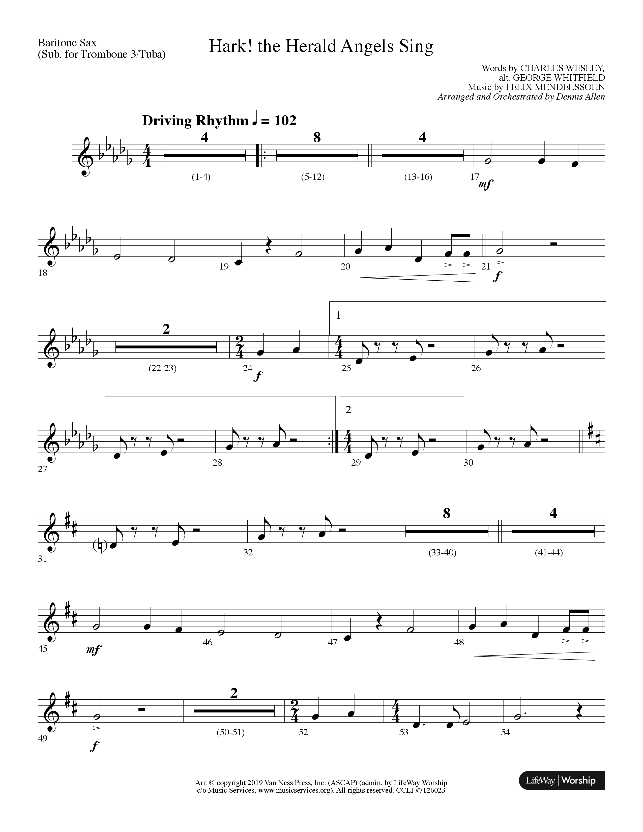 Hark The Herald Angels Sing (Choral Anthem SATB) Bari Sax (Lifeway Choral / Arr. Dennis Allen)