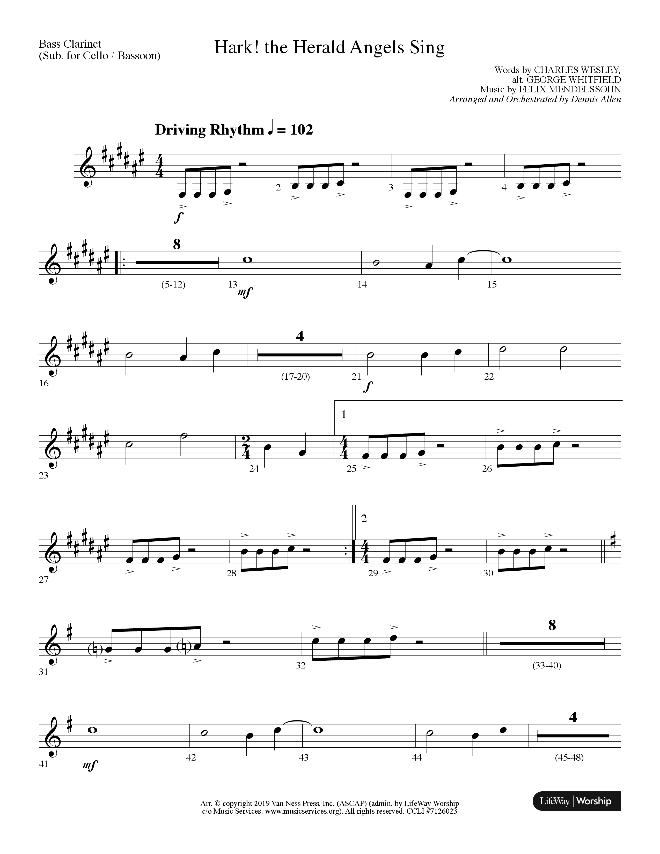 Hark The Herald Angels Sing (Choral Anthem SATB) Bass Clarinet (Lifeway Choral / Arr. Dennis Allen)