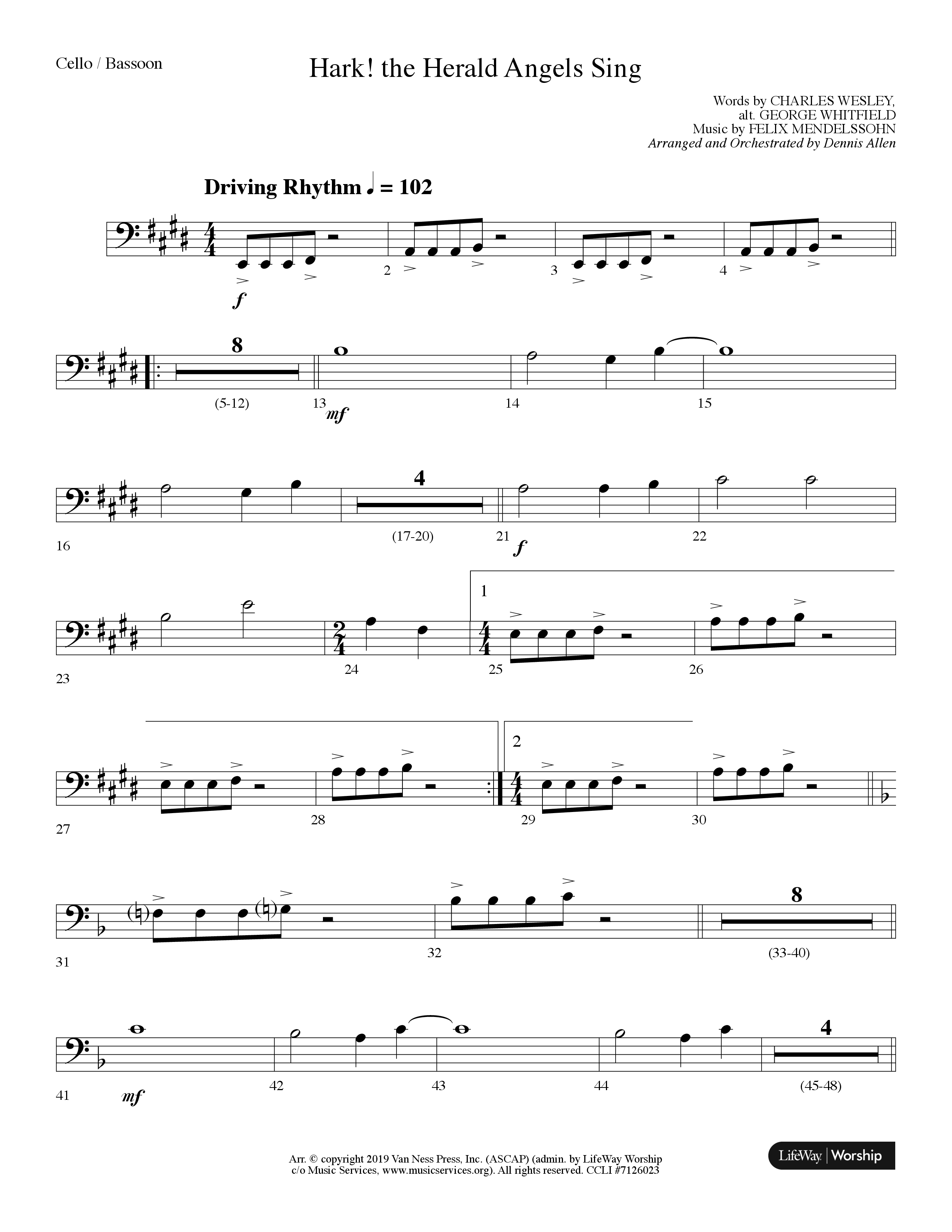 Hark The Herald Angels Sing (Choral Anthem SATB) Cello (Lifeway Choral / Arr. Dennis Allen)