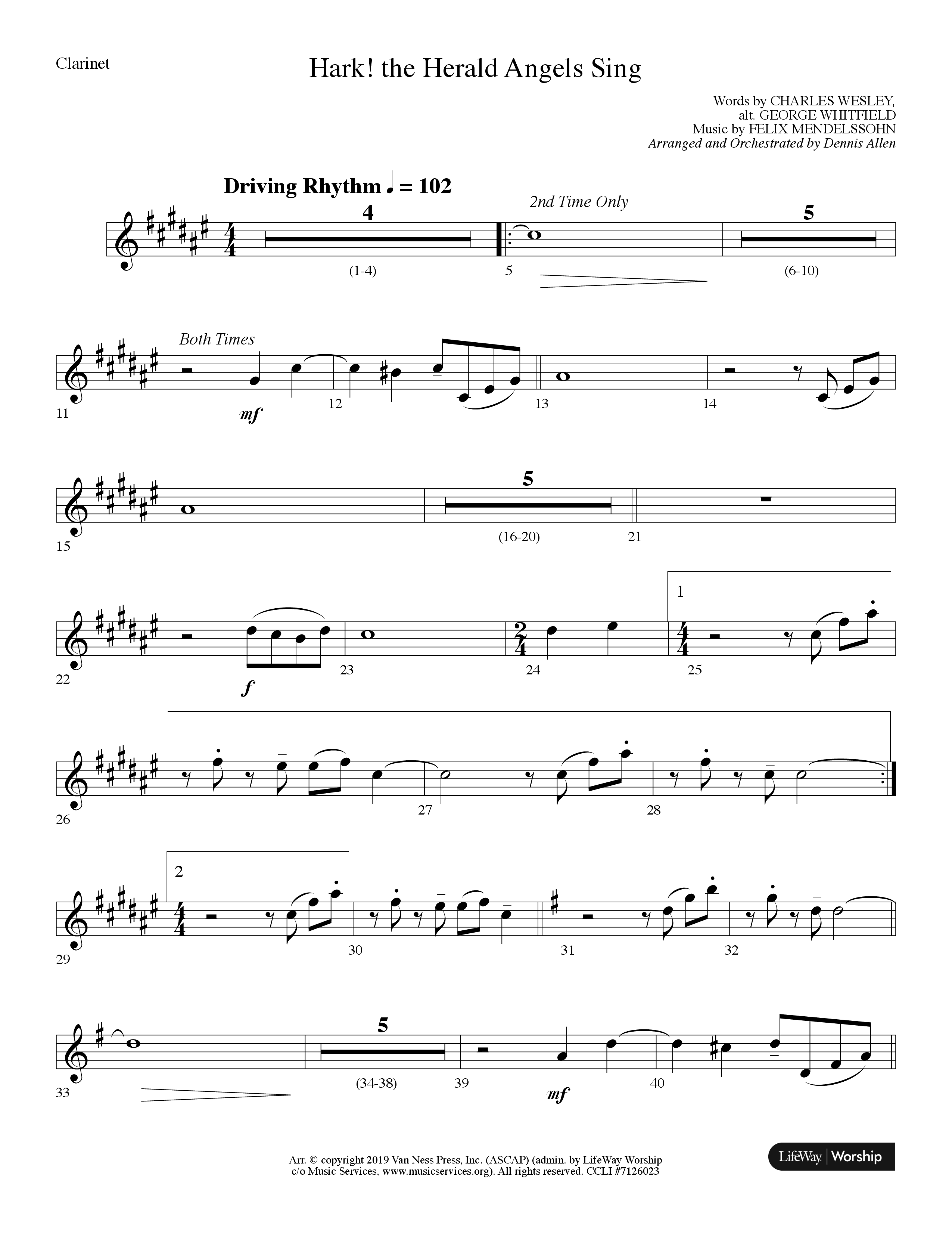 Hark The Herald Angels Sing (Choral Anthem SATB) Clarinet (Lifeway Choral / Arr. Dennis Allen)