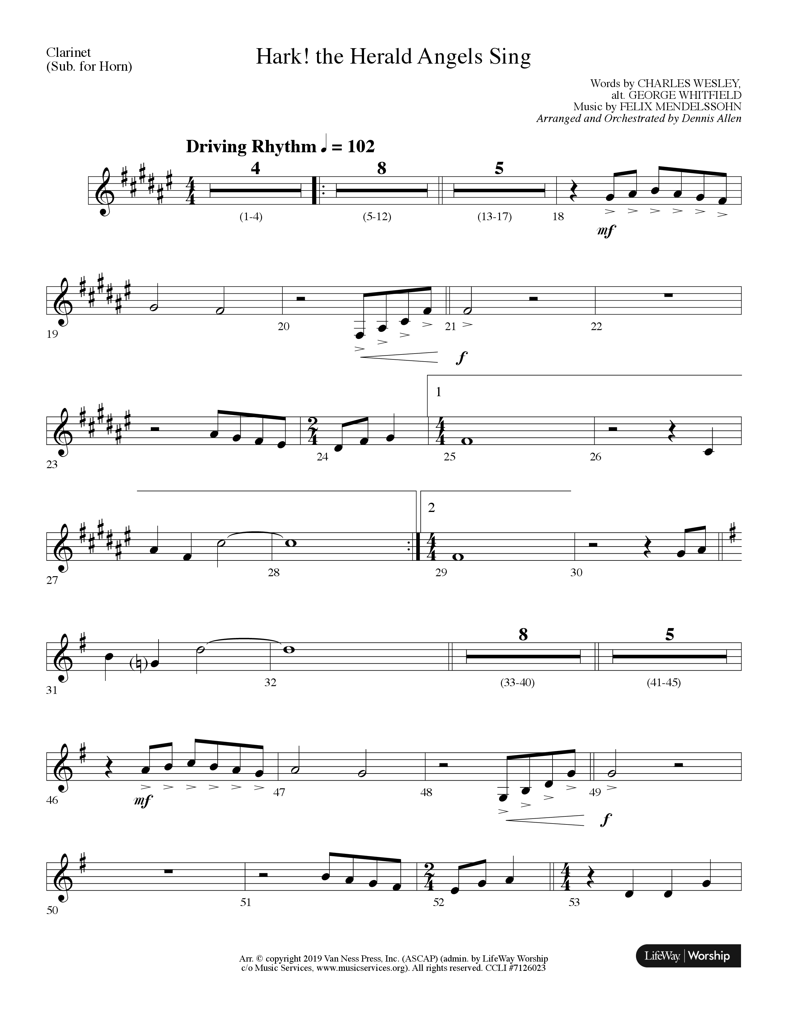 Hark The Herald Angels Sing (Choral Anthem SATB) Clarinet (Lifeway Choral / Arr. Dennis Allen)