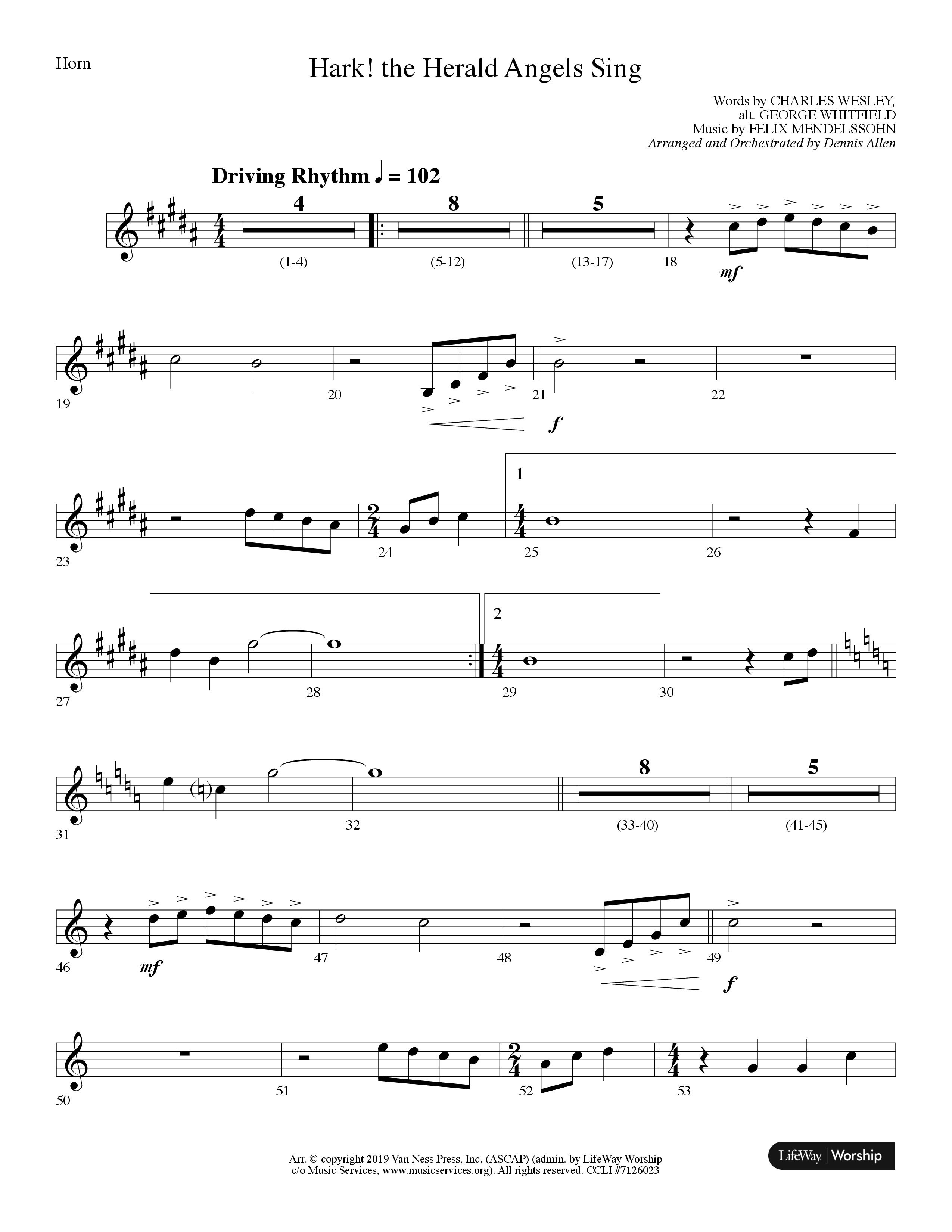 Hark The Herald Angels Sing (Choral Anthem SATB) French Horn (Lifeway Choral / Arr. Dennis Allen)