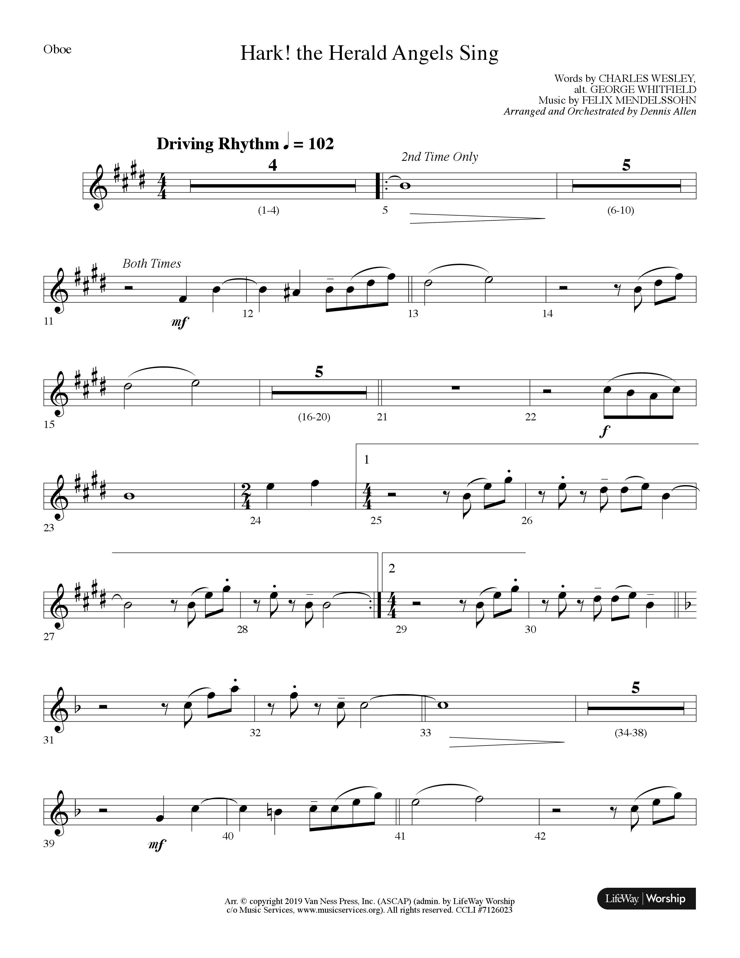 Hark The Herald Angels Sing (Choral Anthem SATB) Oboe (Lifeway Choral / Arr. Dennis Allen)