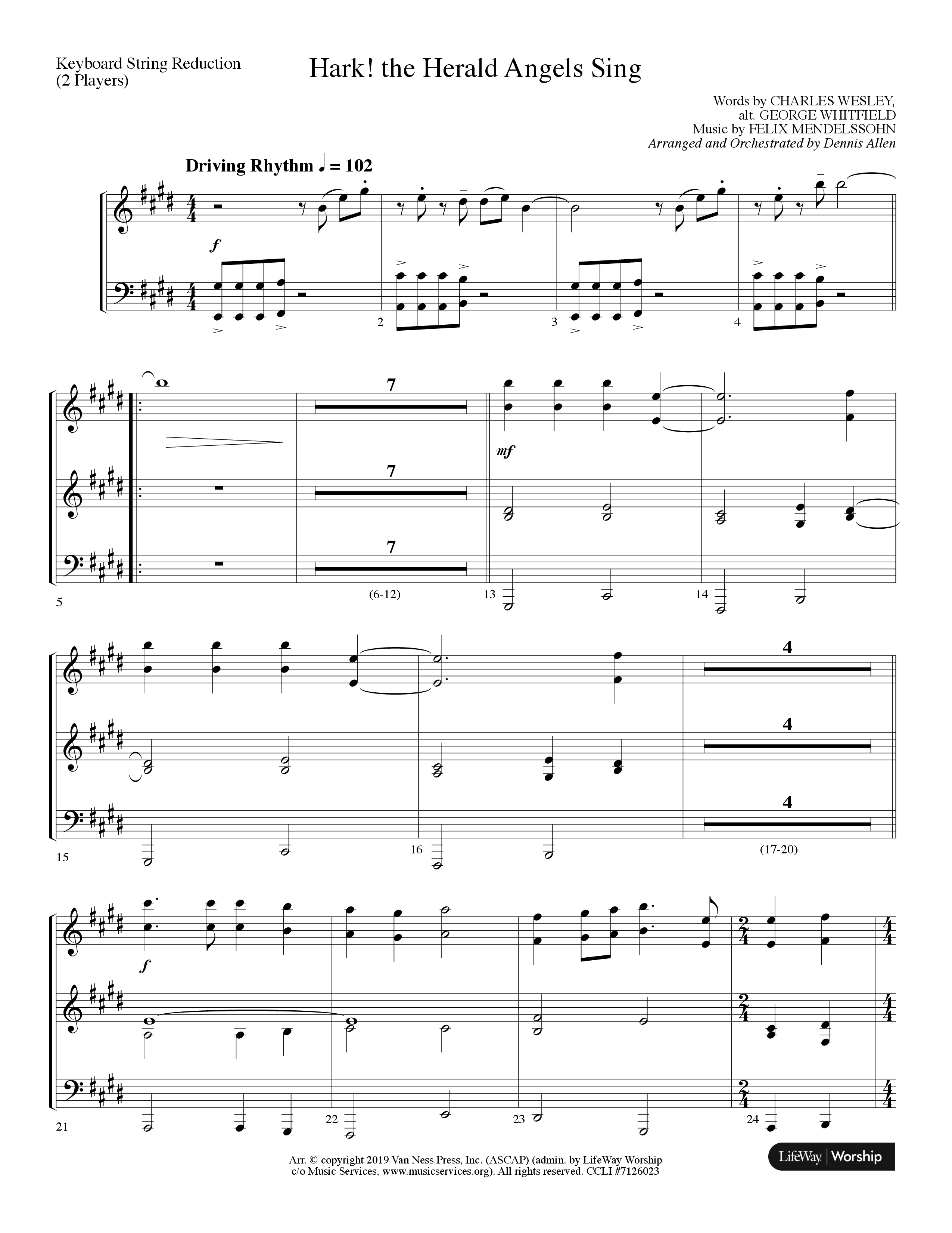 Hark The Herald Angels Sing (Choral Anthem SATB) String Reduction (Lifeway Choral / Arr. Dennis Allen)