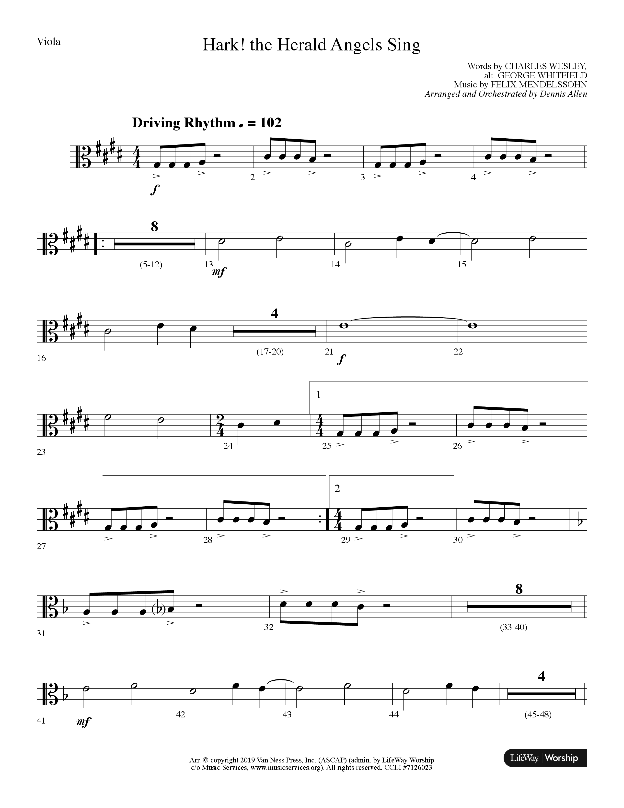 Hark The Herald Angels Sing (Choral Anthem SATB) Viola (Lifeway Choral / Arr. Dennis Allen)