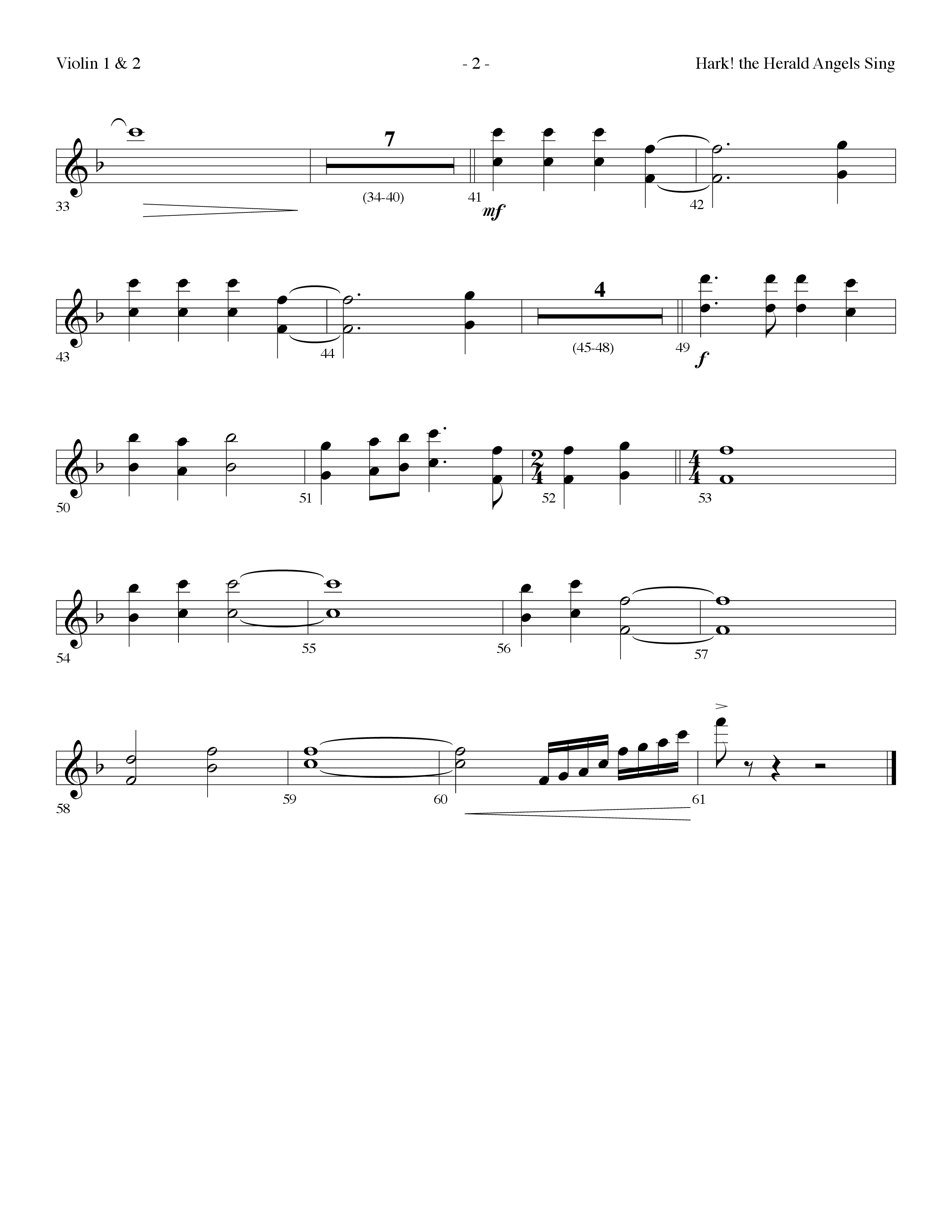 Hark The Herald Angels Sing (Choral Anthem SATB) Violin 1/2 (Lifeway Choral / Arr. Dennis Allen)