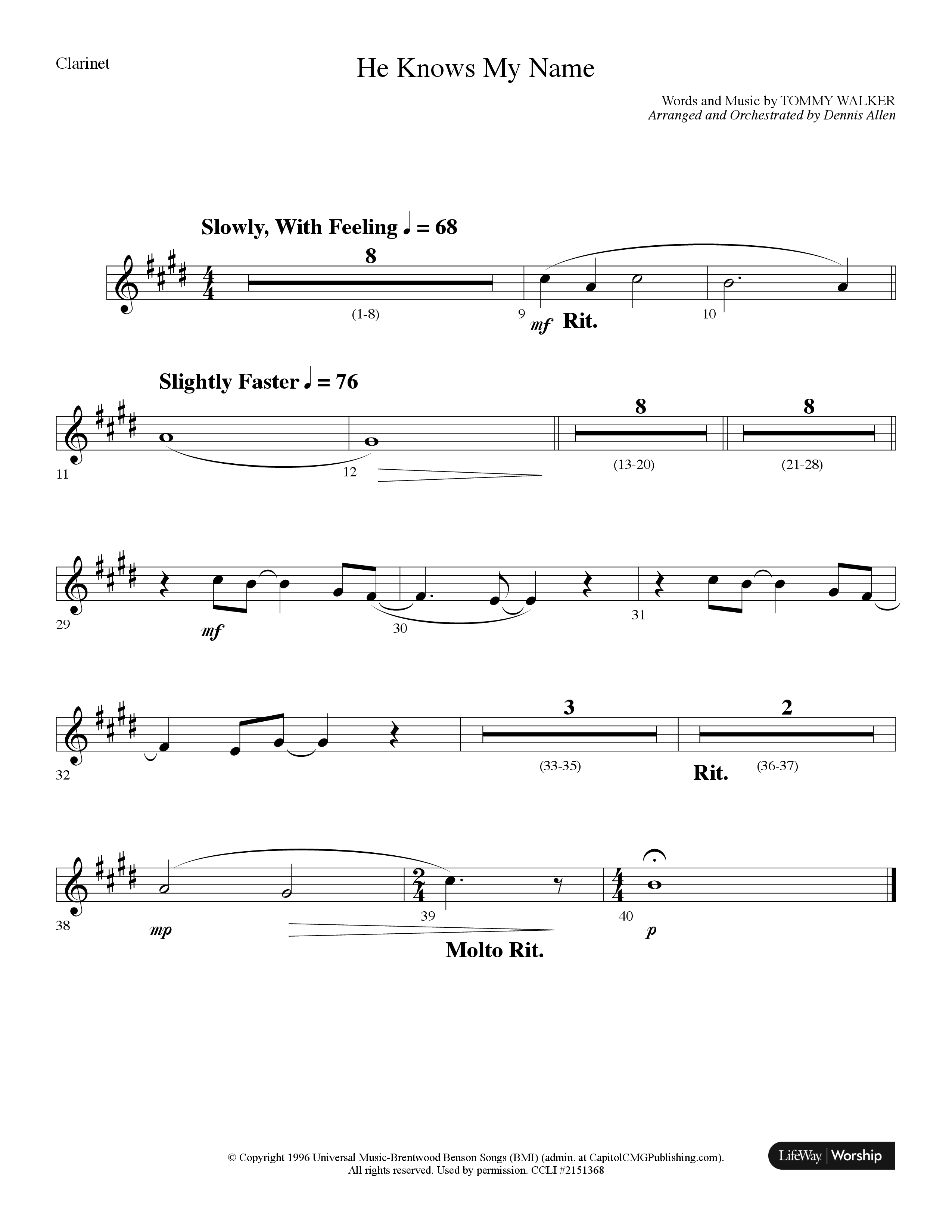 He Knows My Name (Choral Anthem SATB) Clarinet (Lifeway Choral / Arr. Dennis Allen)