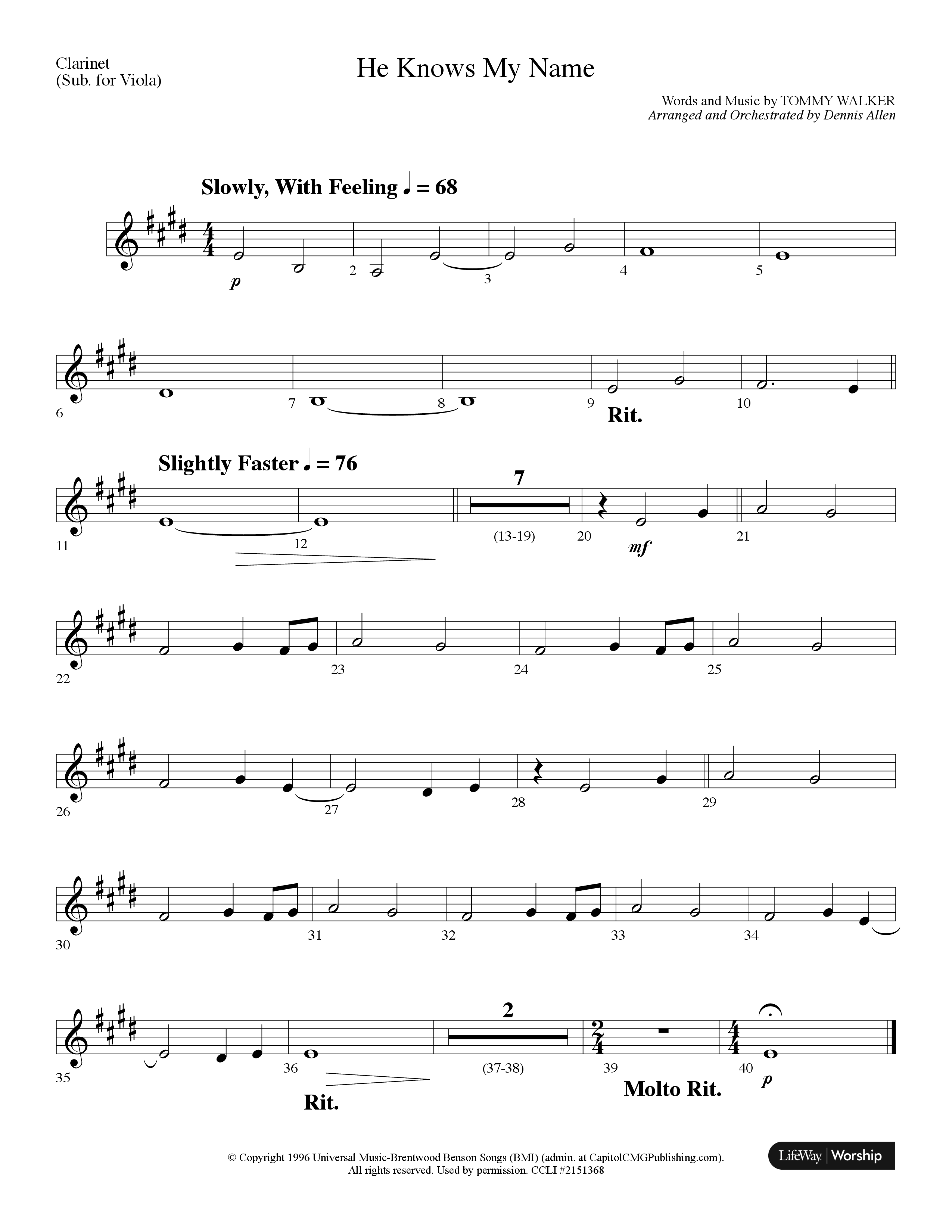 He Knows My Name (Choral Anthem SATB) Clarinet (Lifeway Choral / Arr. Dennis Allen)