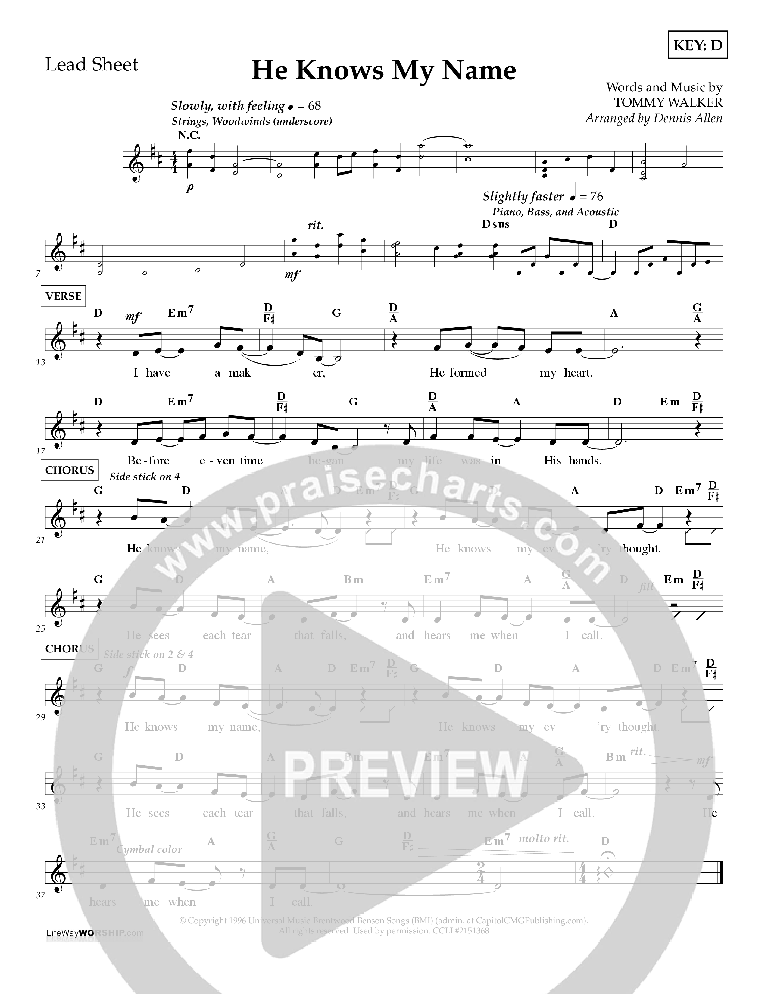 He Knows My Name (Choral Anthem SATB) Lead Melody & Rhythm (Lifeway Choral / Arr. Dennis Allen)