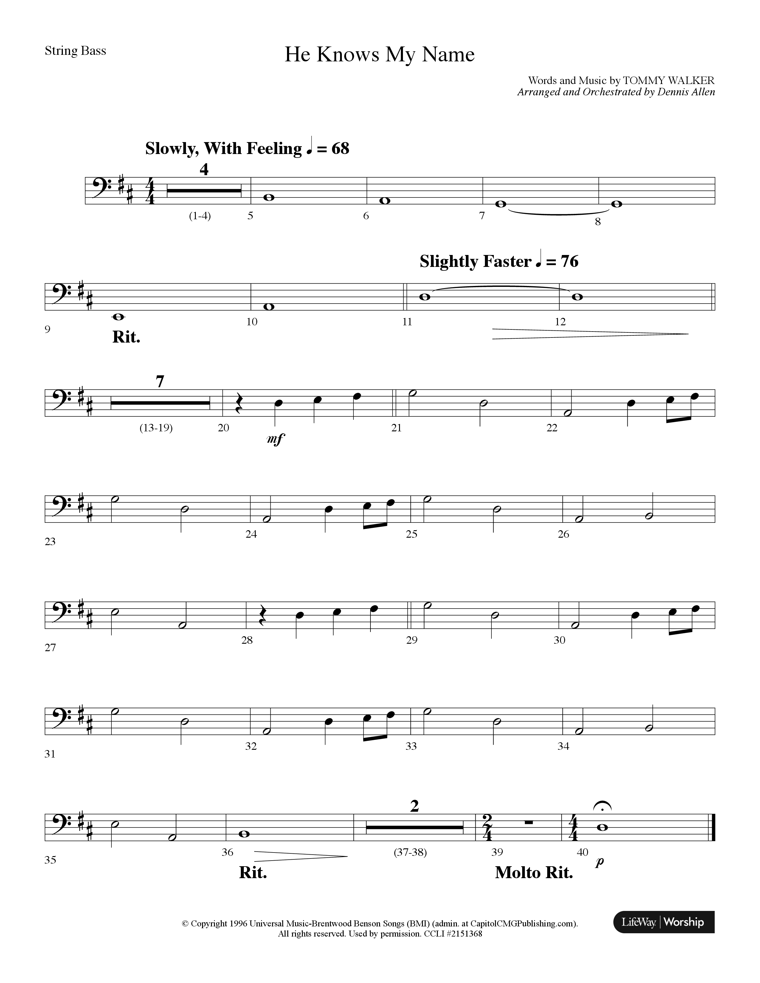 He Knows My Name (Choral Anthem SATB) String Bass (Lifeway Choral / Arr. Dennis Allen)