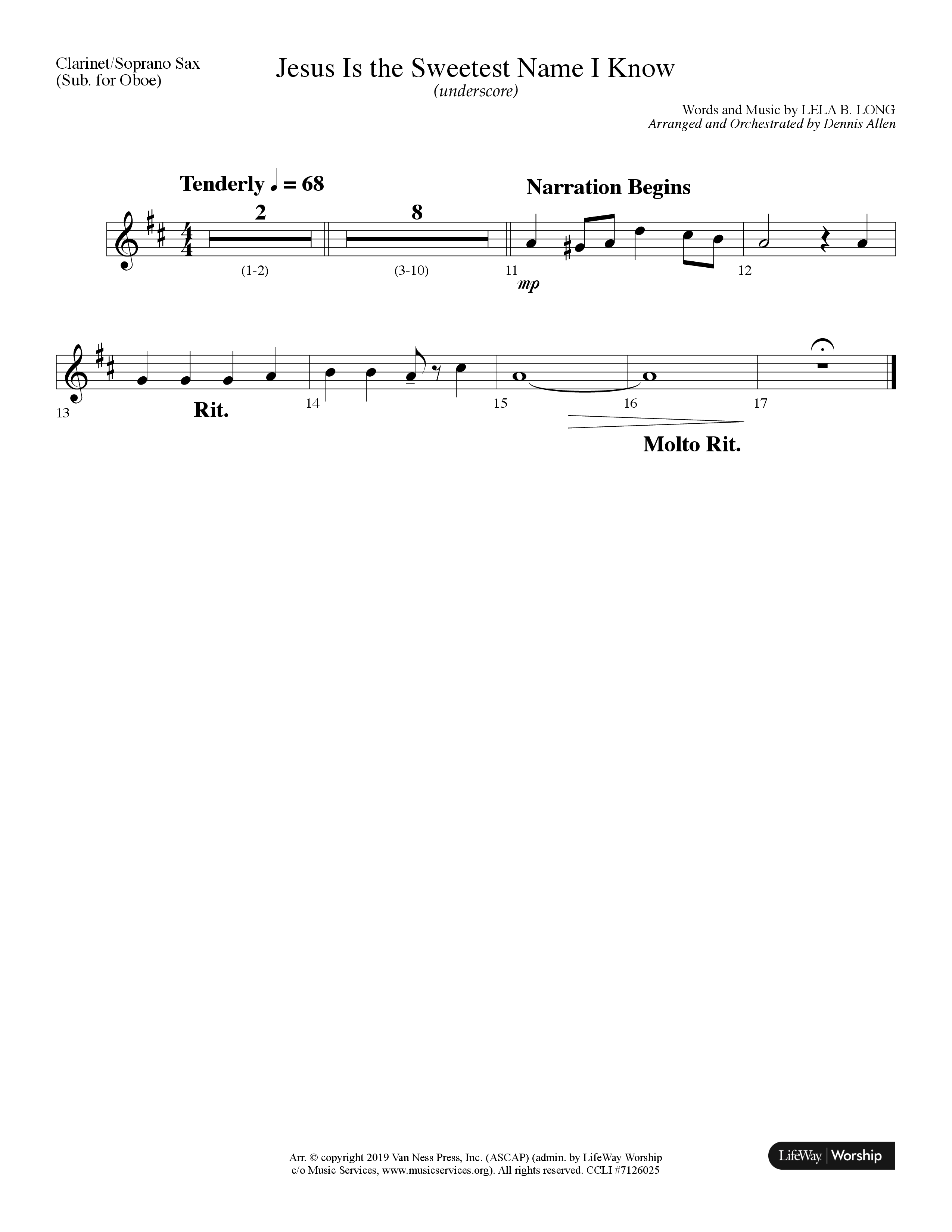 Jesus Is The Sweetest Name I Know (Choral Anthem SATB) Clarinet/Soprano Sax (Lifeway Choral / Arr. Dennis Allen)