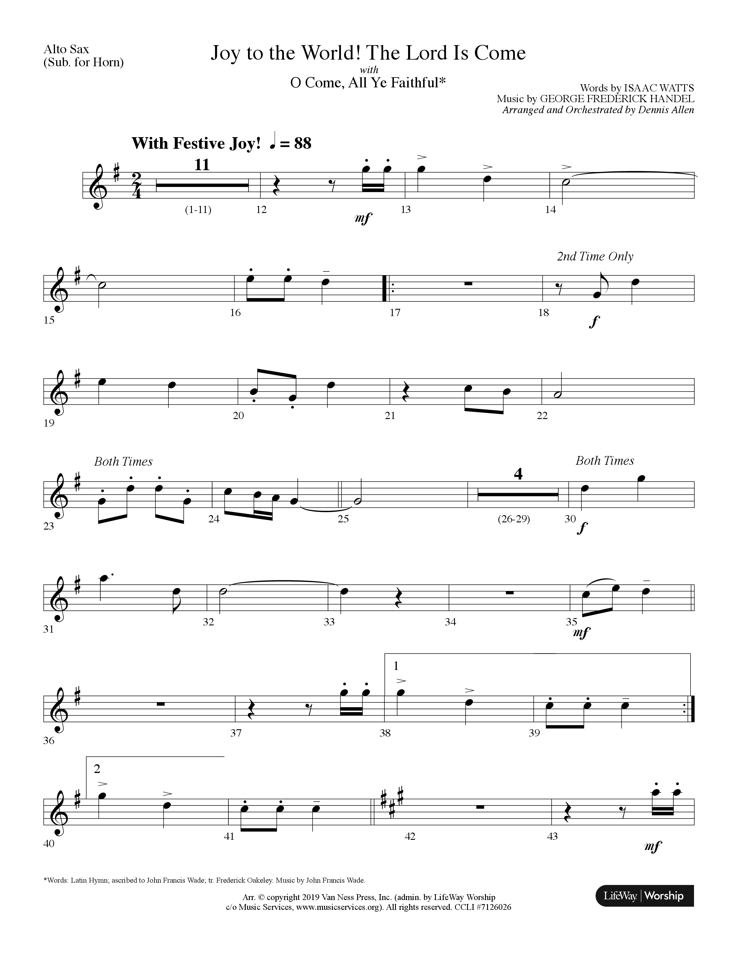 Joy To The World The Lord Is Come (with O Come All Ye Faithful) (Choral Anthem SATB) Alto Sax (Lifeway Choral / Arr. Dennis Allen)