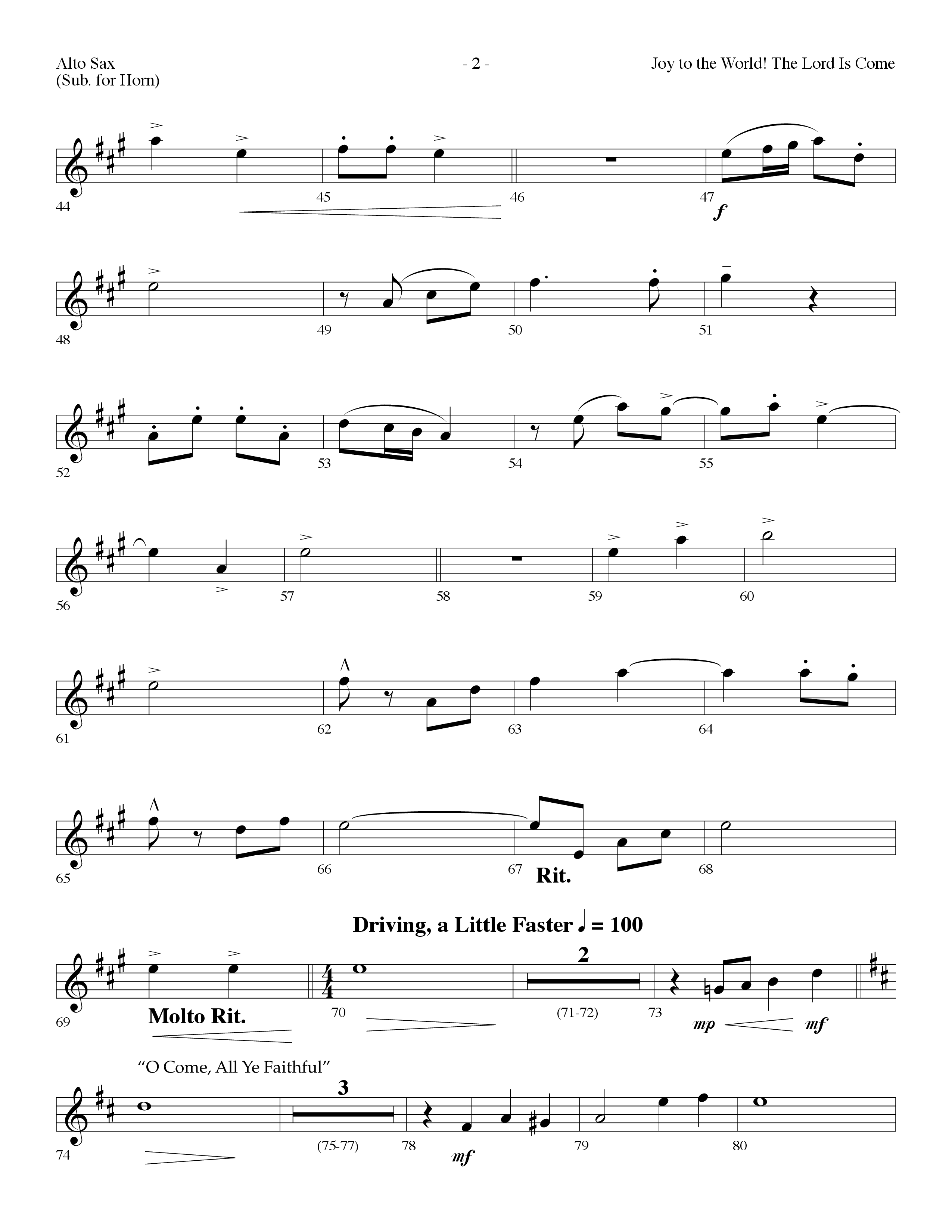 Joy To The World The Lord Is Come (with O Come All Ye Faithful) (Choral Anthem SATB) Alto Sax (Lifeway Choral / Arr. Dennis Allen)