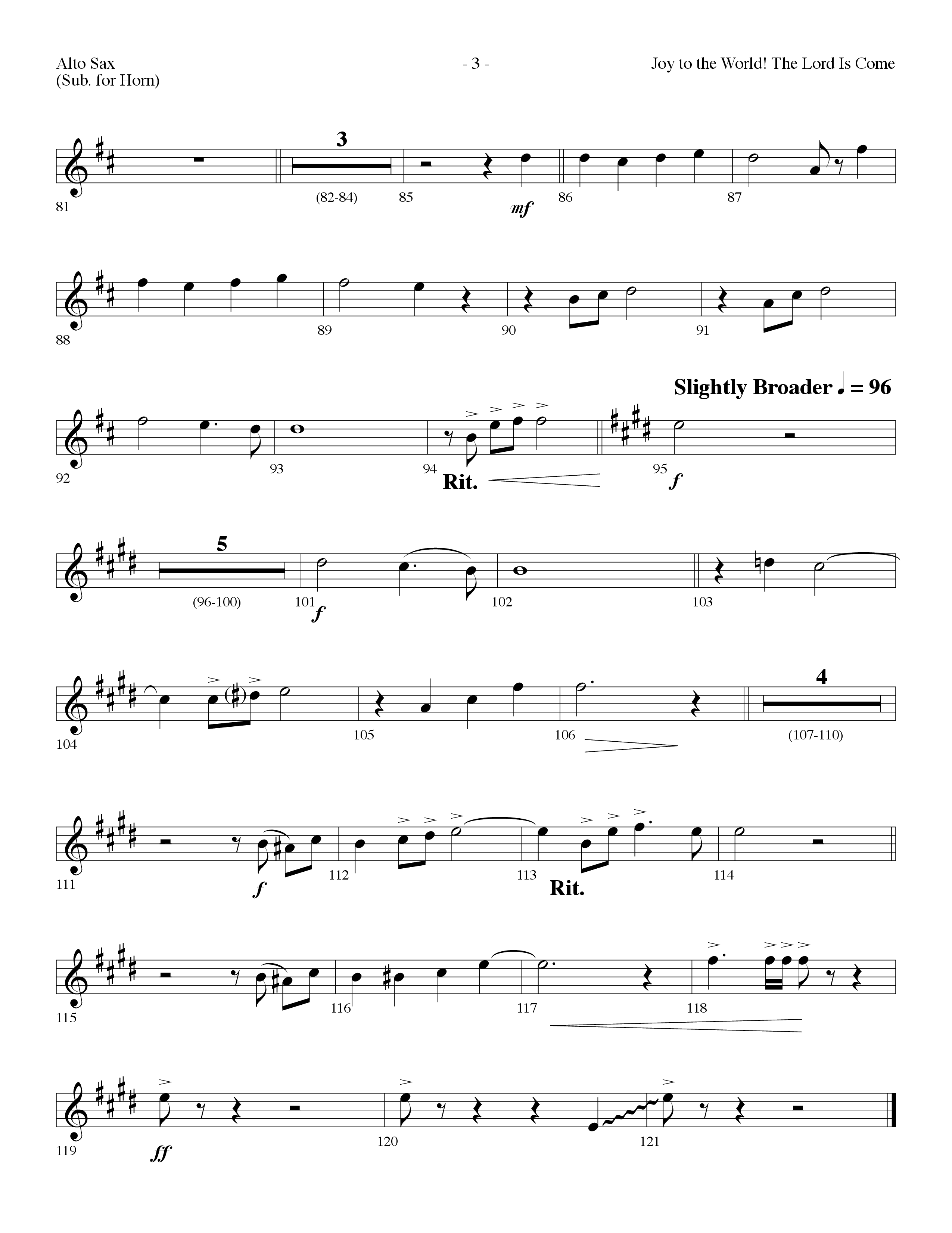 Joy To The World The Lord Is Come (with O Come All Ye Faithful) (Choral Anthem SATB) Alto Sax (Lifeway Choral / Arr. Dennis Allen)