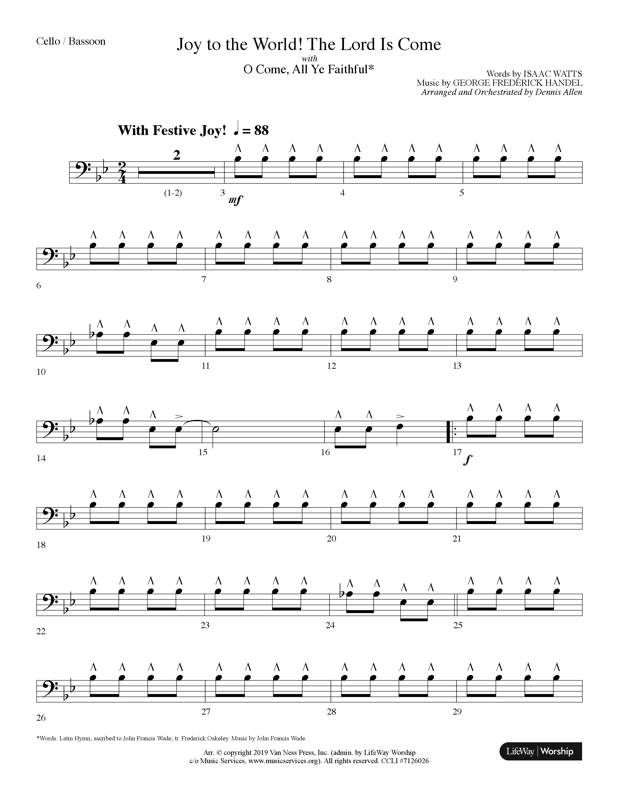 Joy To The World The Lord Is Come (with O Come All Ye Faithful) (Choral Anthem SATB) Cello (Lifeway Choral / Arr. Dennis Allen)