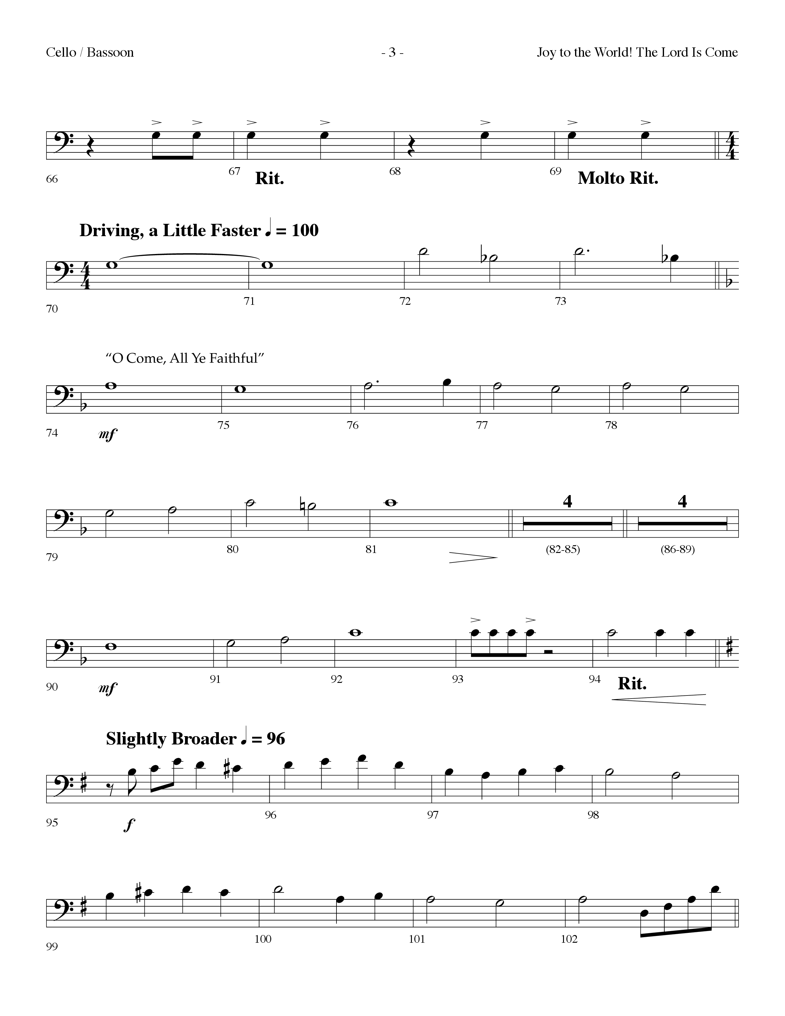 Joy To The World The Lord Is Come (with O Come All Ye Faithful) (Choral Anthem SATB) Cello (Lifeway Choral / Arr. Dennis Allen)