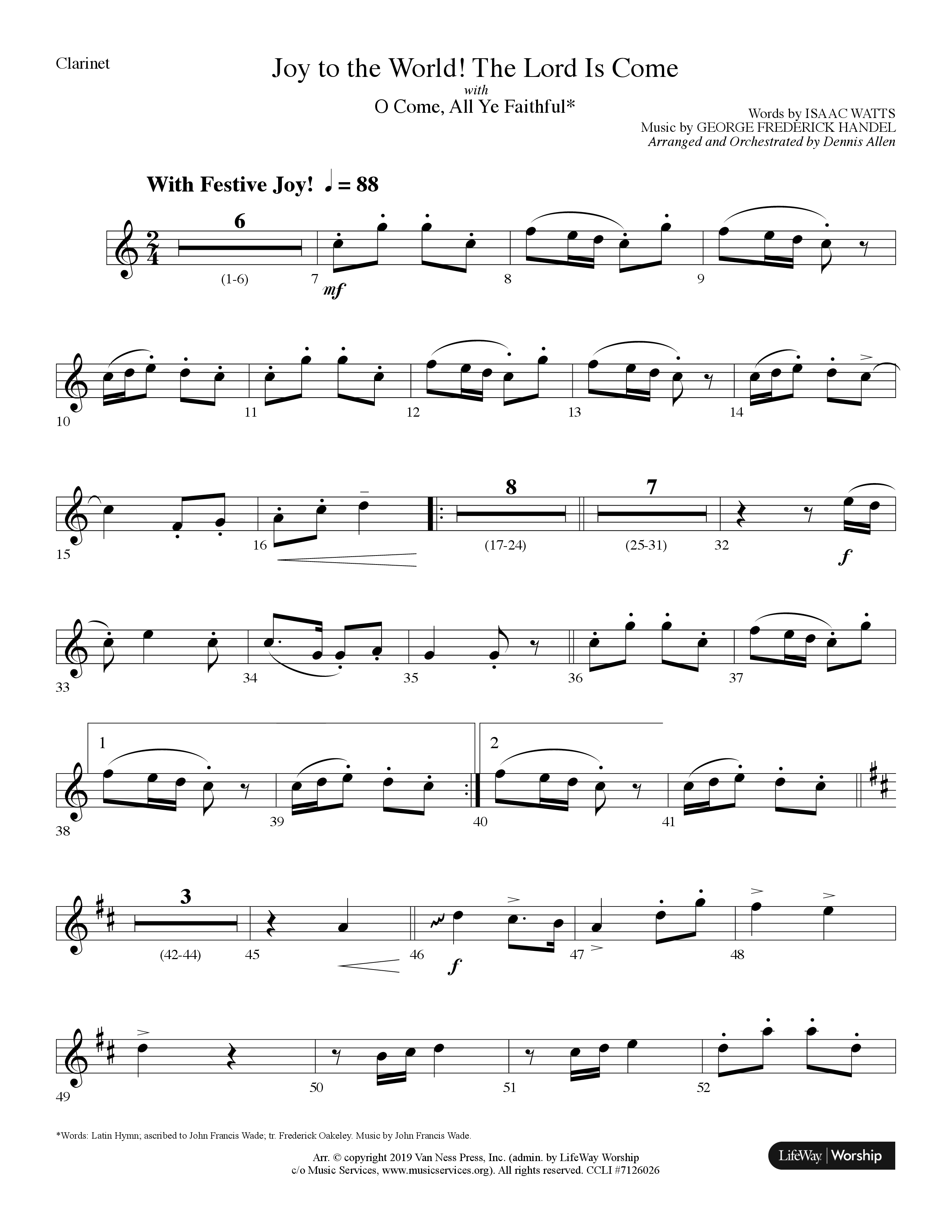 Joy To The World The Lord Is Come (with O Come All Ye Faithful) (Choral Anthem SATB) Clarinet (Lifeway Choral / Arr. Dennis Allen)