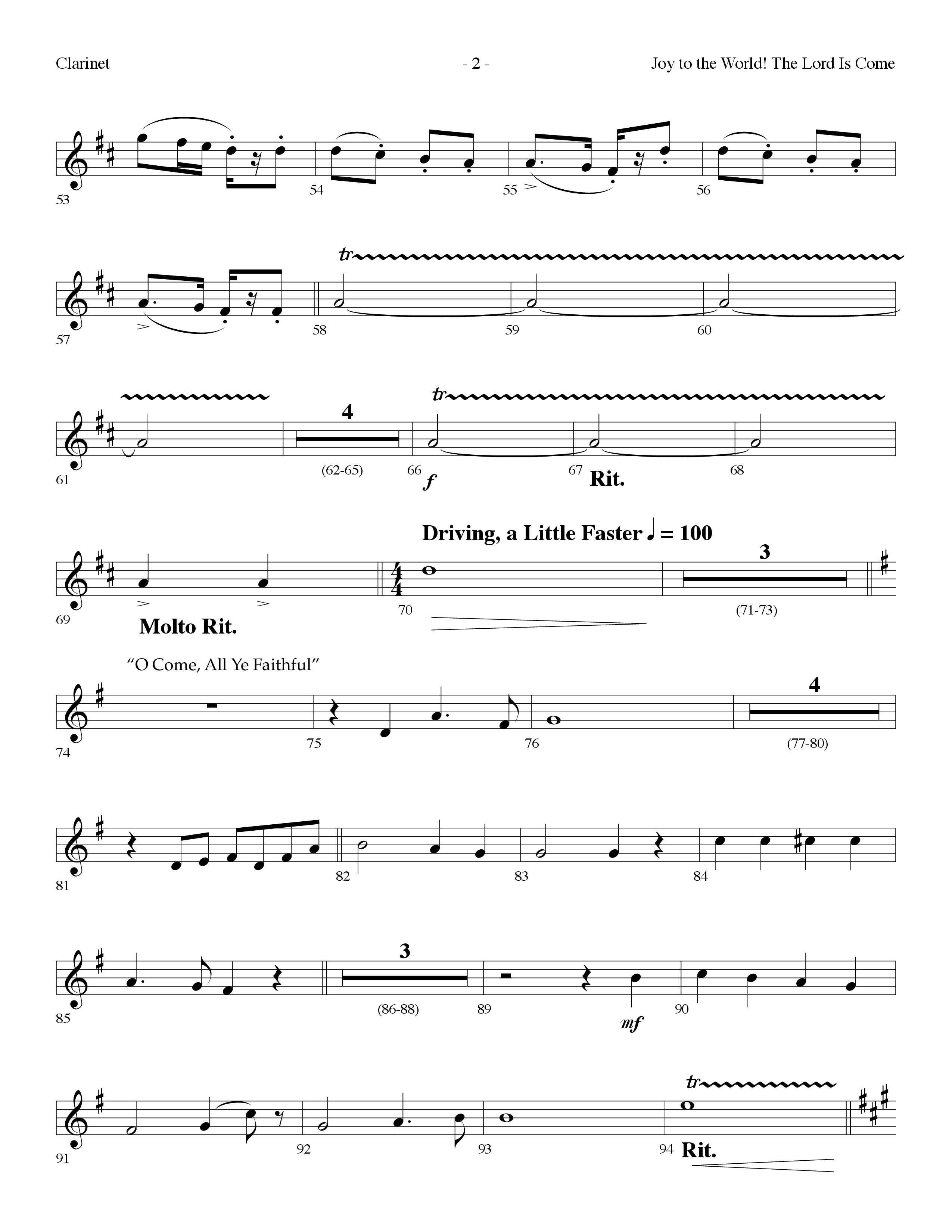 Joy To The World The Lord Is Come (with O Come All Ye Faithful) (Choral Anthem SATB) Clarinet (Lifeway Choral / Arr. Dennis Allen)