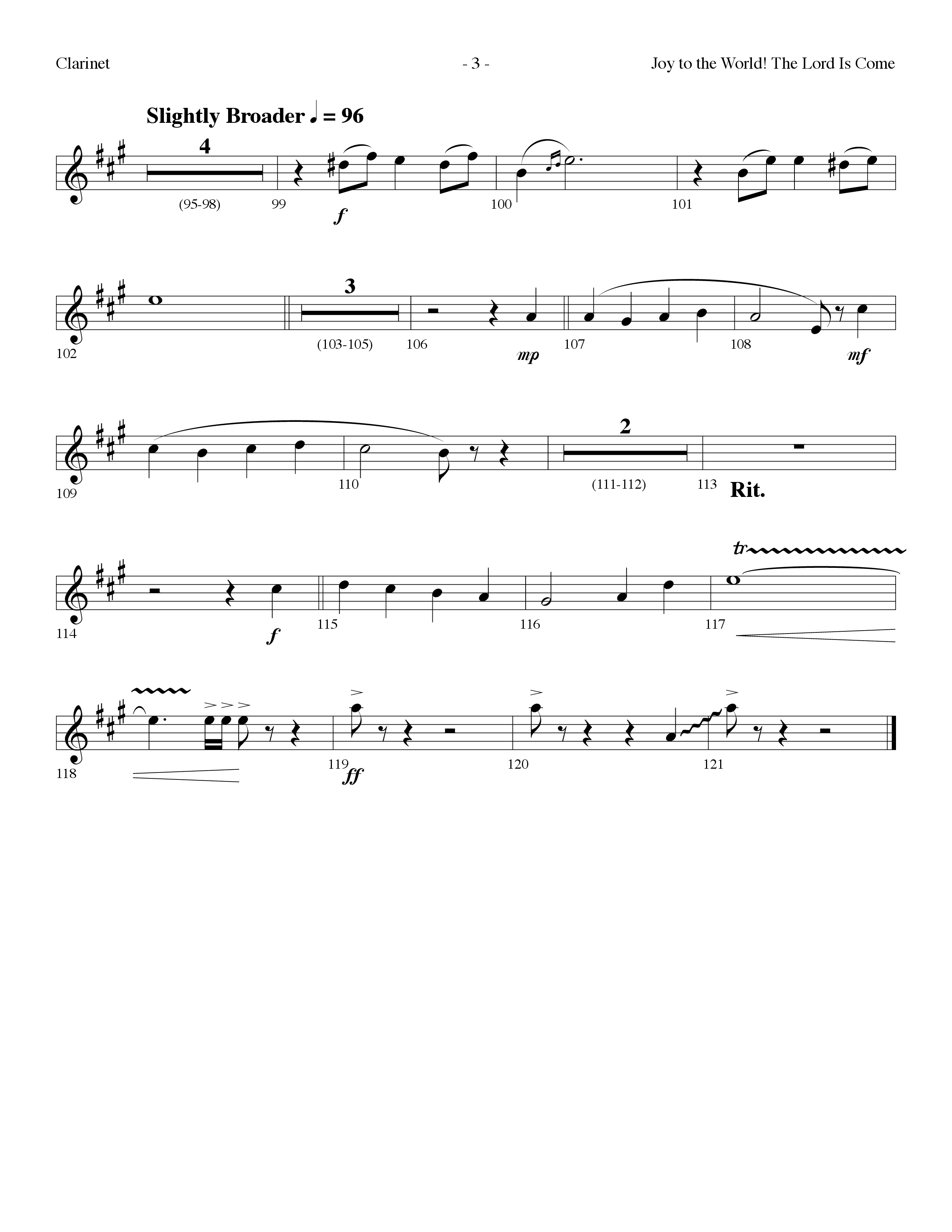 Joy To The World The Lord Is Come (with O Come All Ye Faithful) (Choral Anthem SATB) Clarinet (Lifeway Choral / Arr. Dennis Allen)