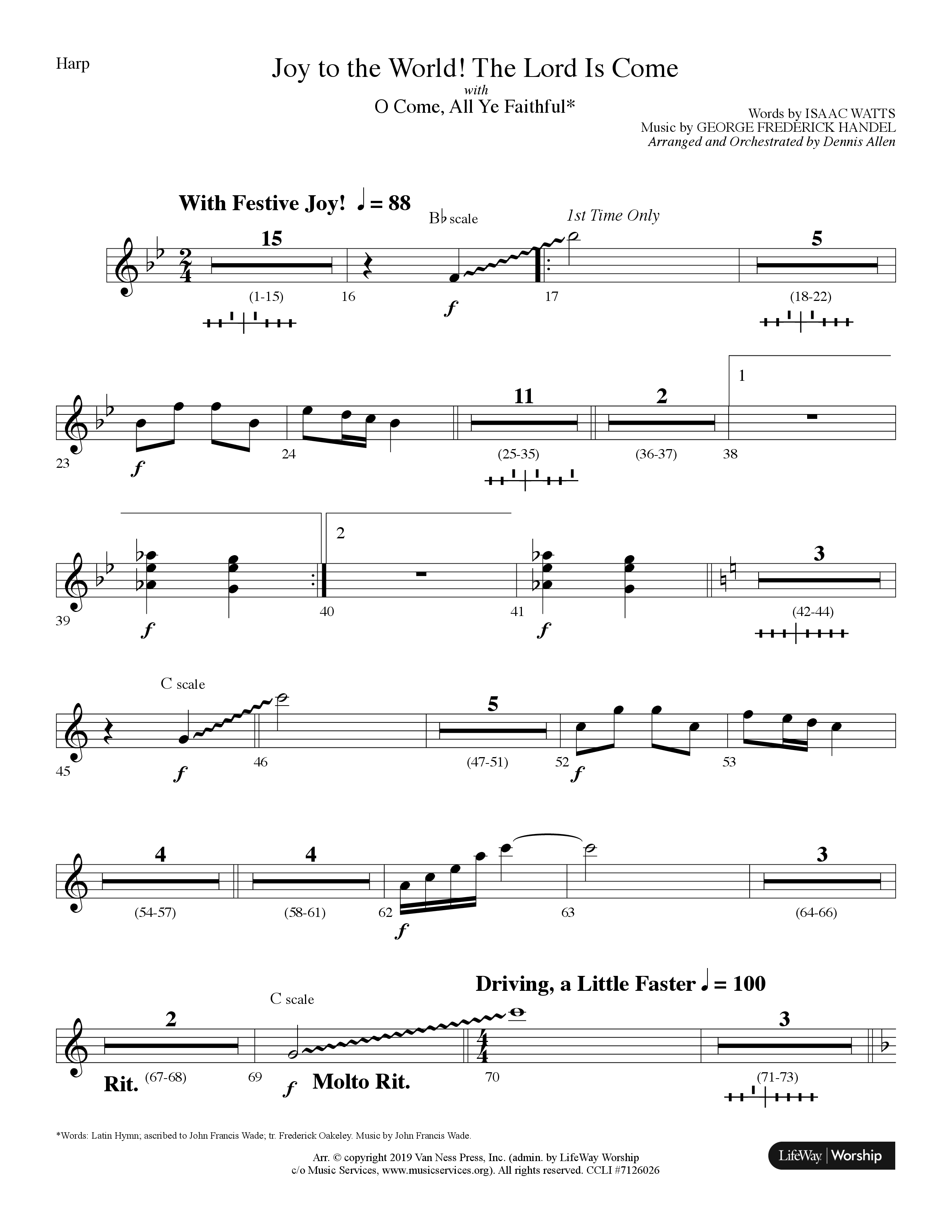 Joy To The World The Lord Is Come (with O Come All Ye Faithful) (Choral Anthem SATB) Harp (Lifeway Choral / Arr. Dennis Allen)