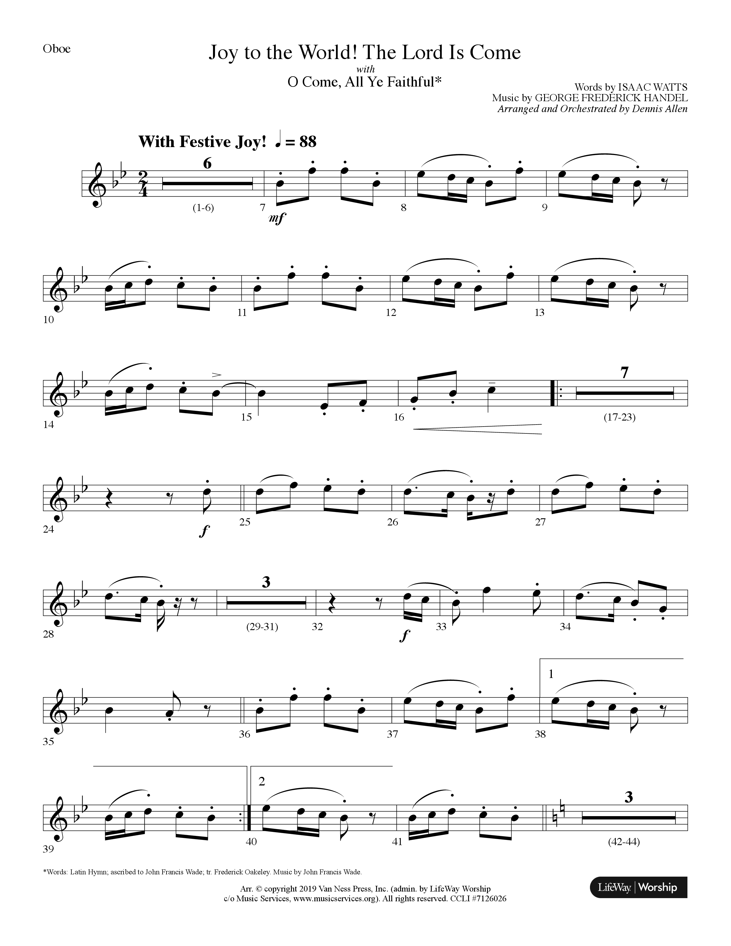 Joy To The World The Lord Is Come (with O Come All Ye Faithful) (Choral Anthem SATB) Oboe (Lifeway Choral / Arr. Dennis Allen)