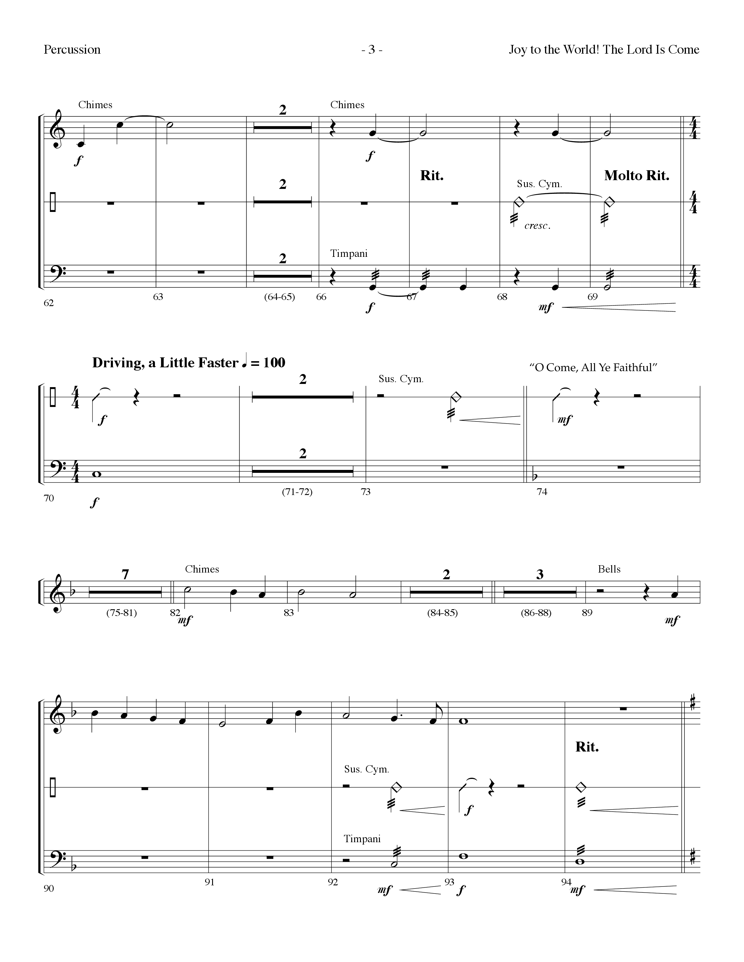 Joy To The World The Lord Is Come (with O Come All Ye Faithful) (Choral Anthem SATB) Percussion (Lifeway Choral / Arr. Dennis Allen)