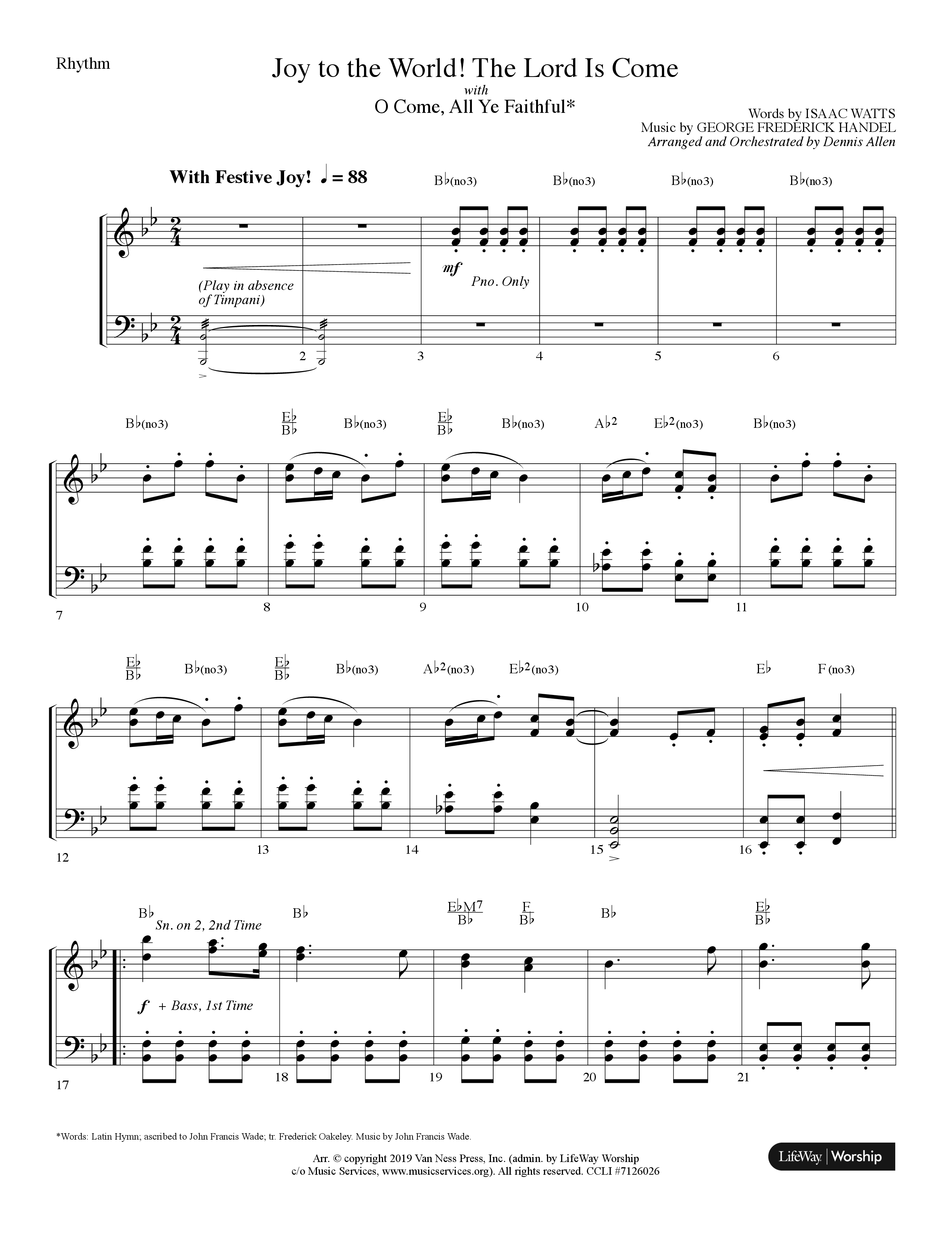 Joy To The World The Lord Is Come (with O Come All Ye Faithful) (Choral Anthem SATB) Rhythm Chart (Lifeway Choral / Arr. Dennis Allen)