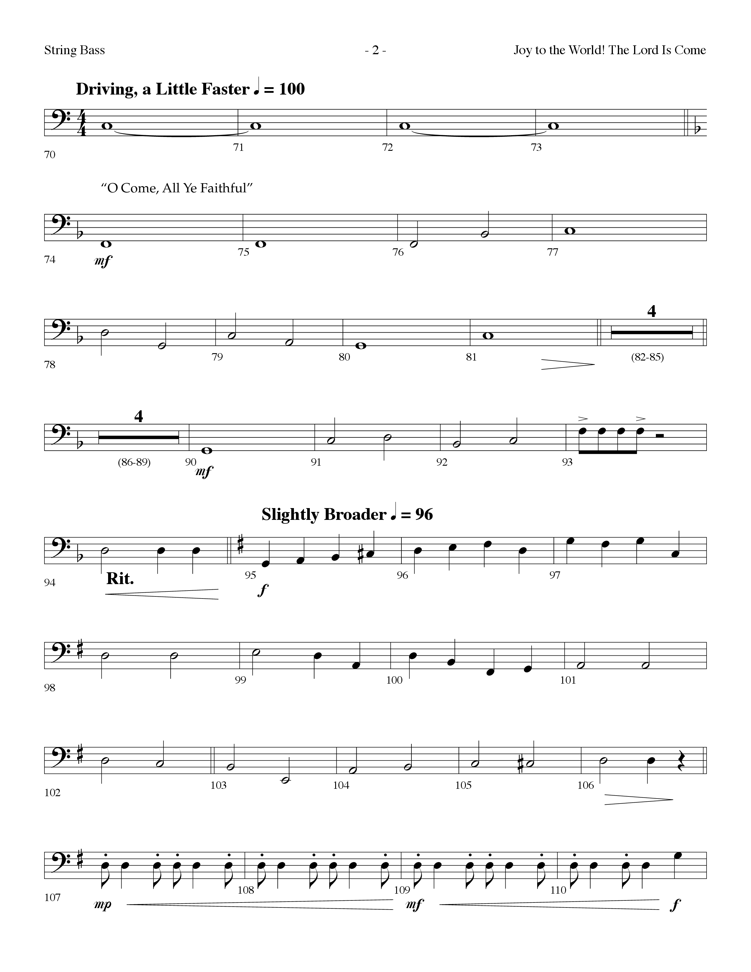 Joy To The World The Lord Is Come (with O Come All Ye Faithful) (Choral Anthem SATB) String Bass (Lifeway Choral / Arr. Dennis Allen)