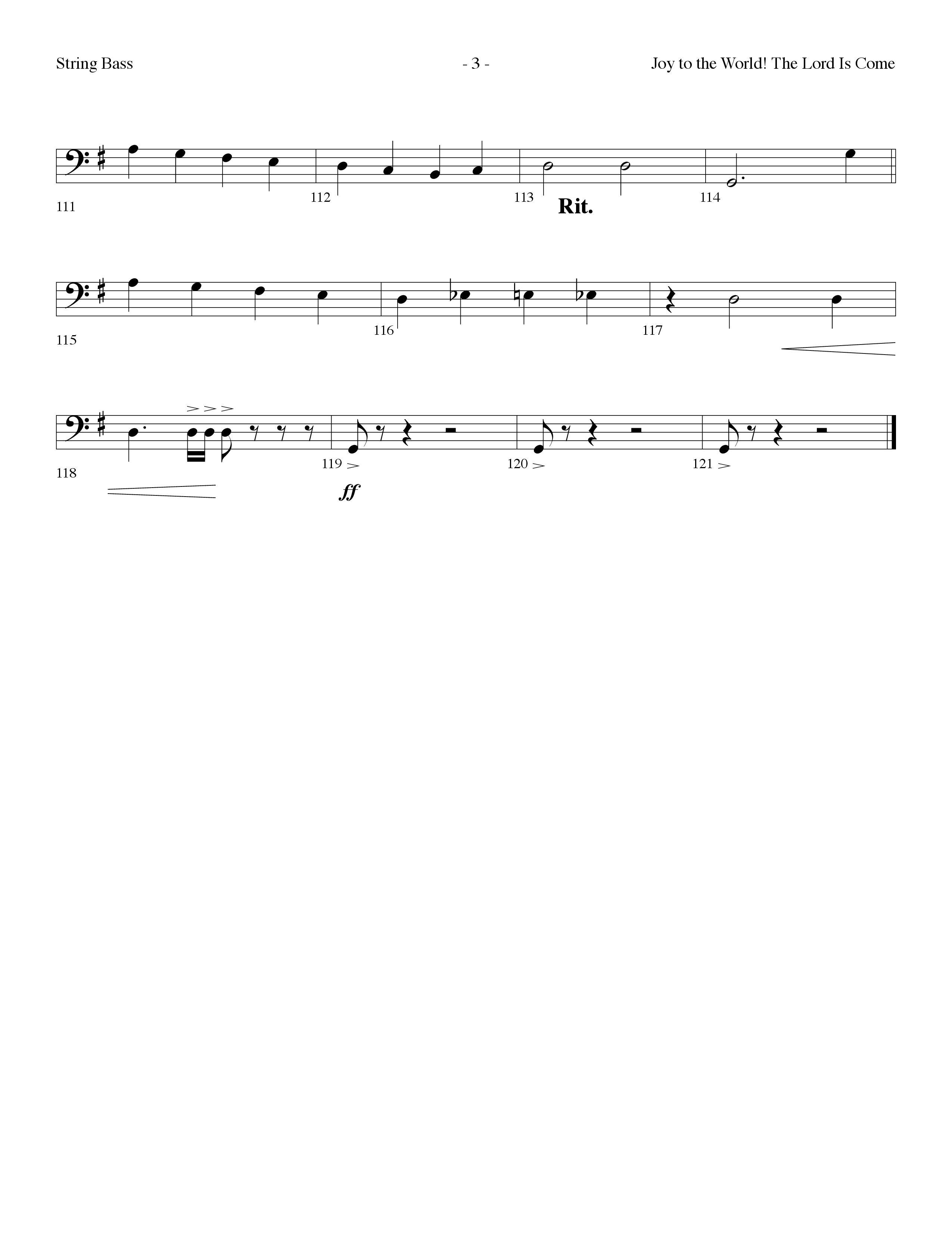 Joy To The World The Lord Is Come (with O Come All Ye Faithful) (Choral Anthem SATB) String Bass (Lifeway Choral / Arr. Dennis Allen)
