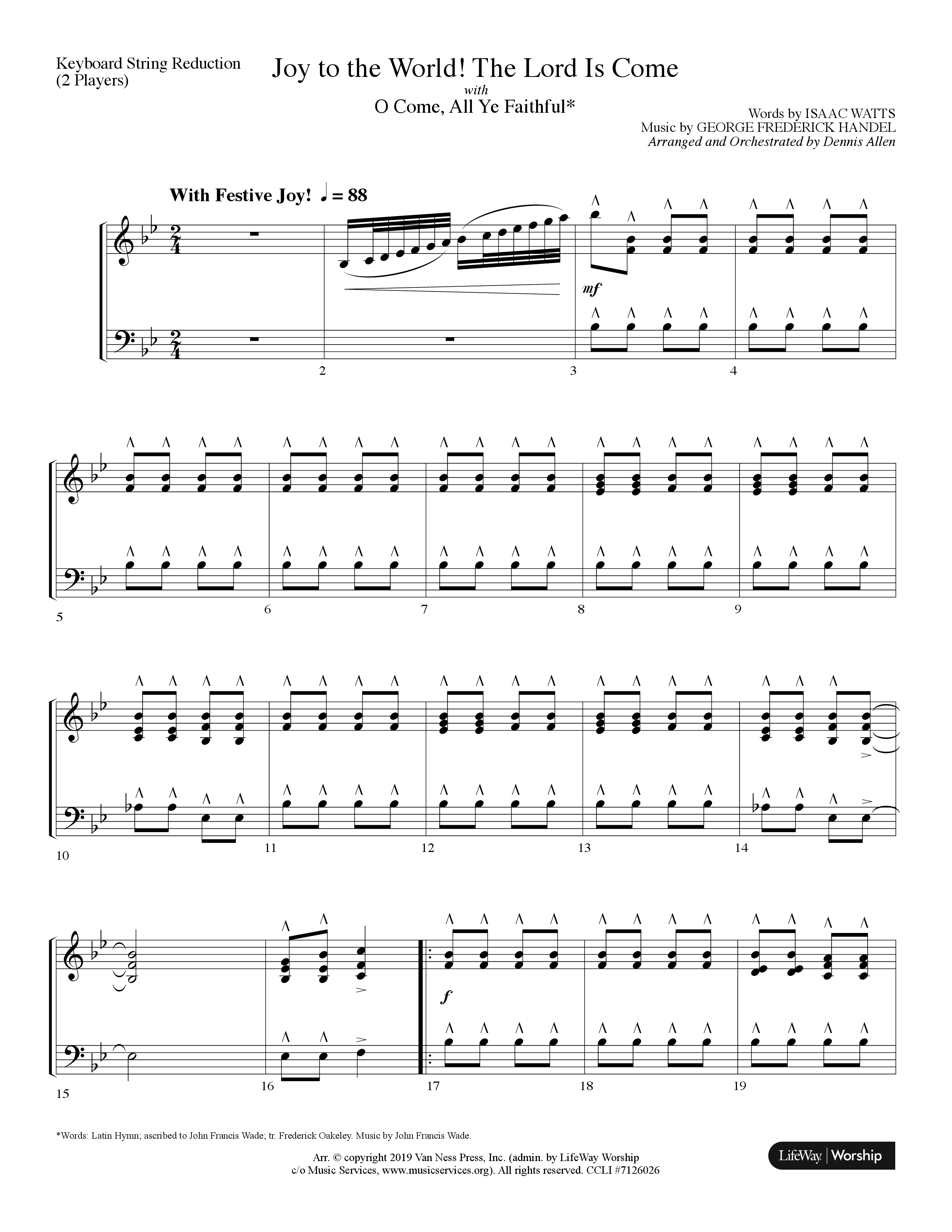 Joy To The World The Lord Is Come (with O Come All Ye Faithful) (Choral Anthem SATB) String Reduction (Lifeway Choral / Arr. Dennis Allen)