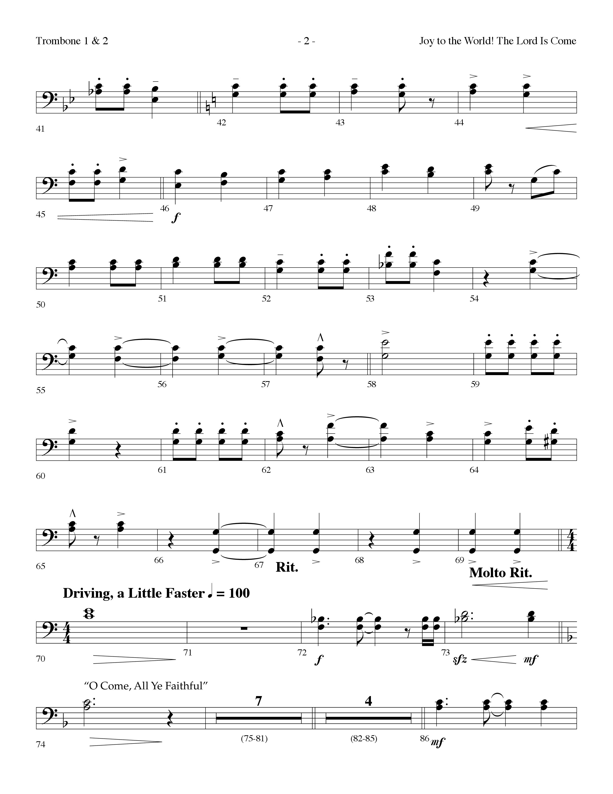 Joy To The World The Lord Is Come (with O Come All Ye Faithful) (Choral Anthem SATB) Trombone 1/2 (Lifeway Choral / Arr. Dennis Allen)