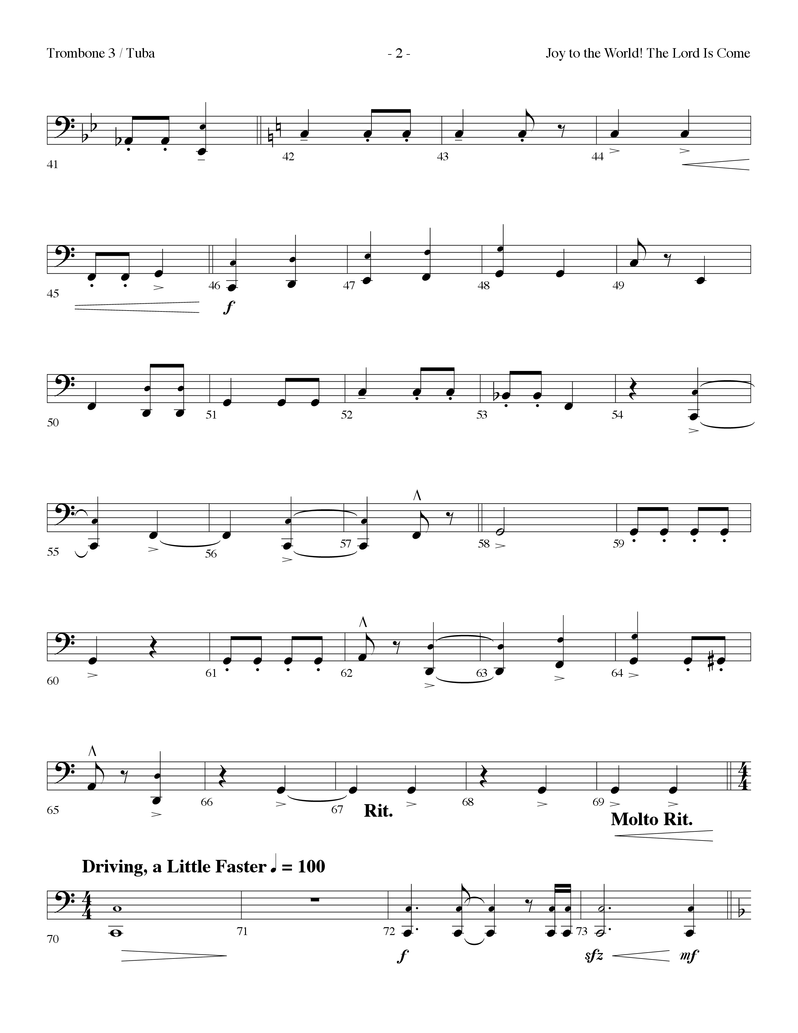 Joy To The World The Lord Is Come (with O Come All Ye Faithful) (Choral Anthem SATB) Trombone 3/Tuba (Lifeway Choral / Arr. Dennis Allen)