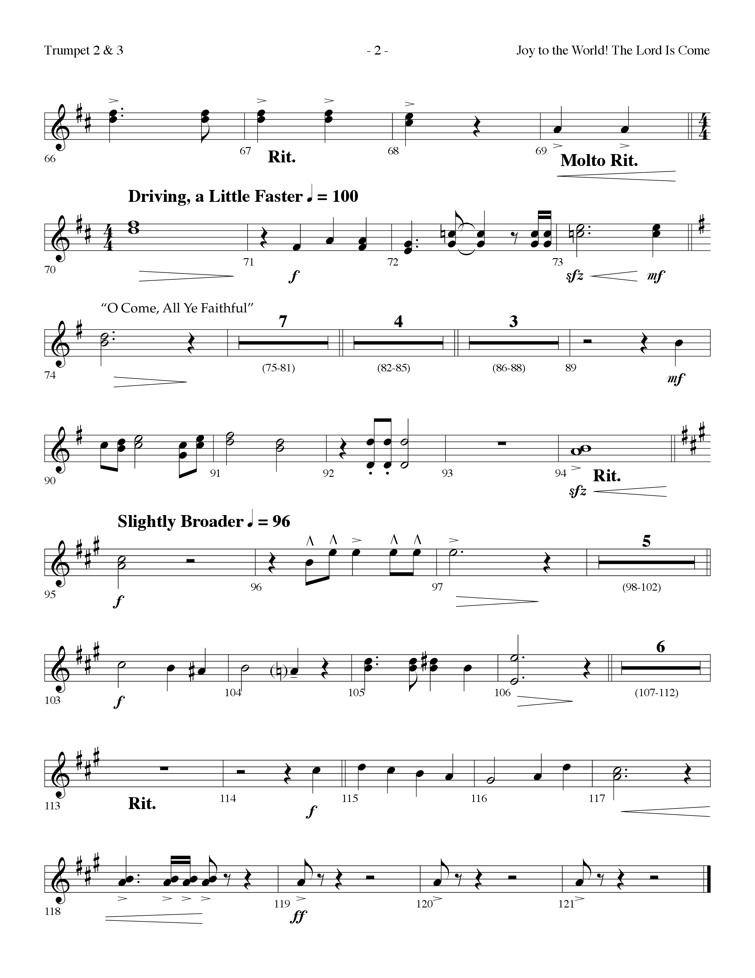 Joy To The World The Lord Is Come (with O Come All Ye Faithful) (Choral Anthem SATB) Trumpet 2/3 (Lifeway Choral / Arr. Dennis Allen)