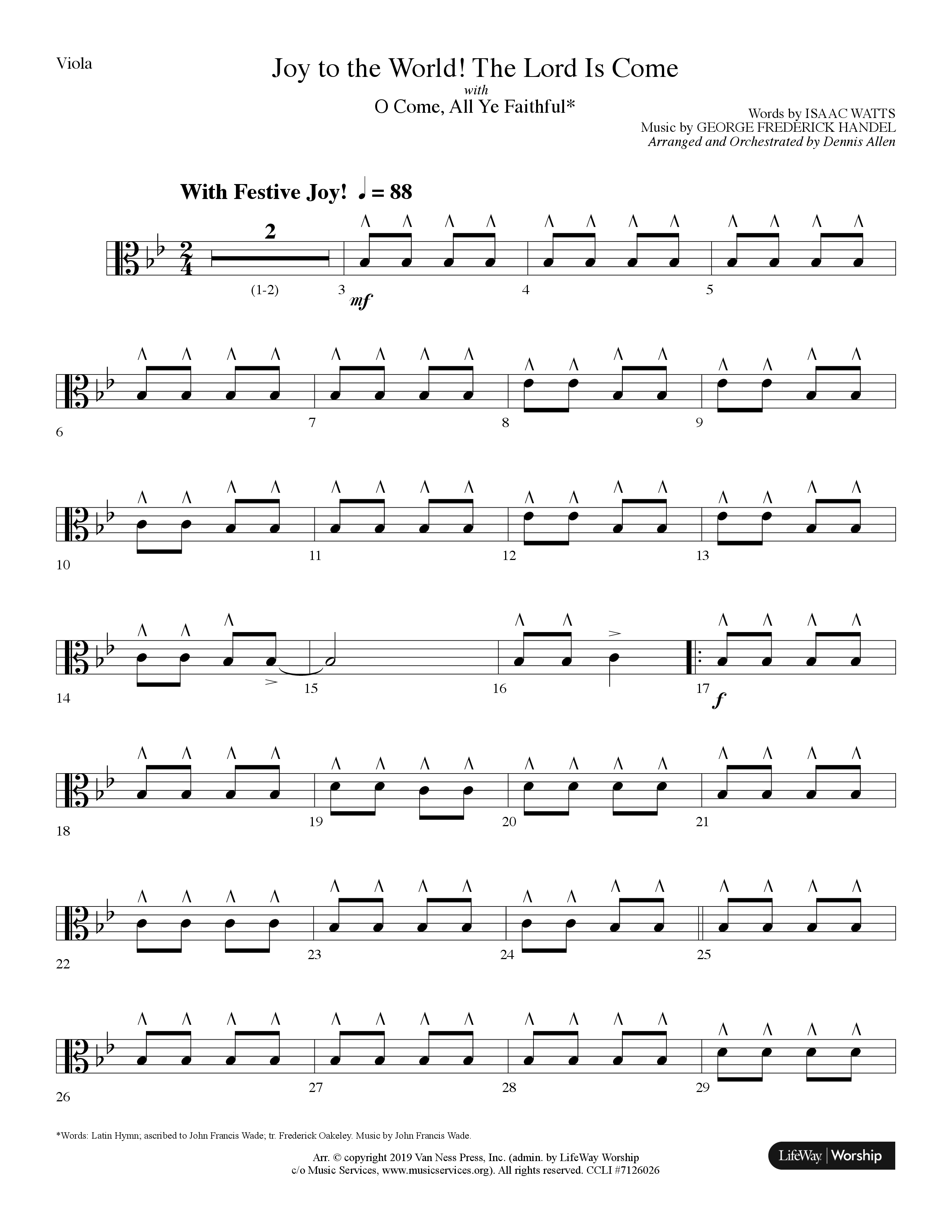 Joy To The World The Lord Is Come (with O Come All Ye Faithful) (Choral Anthem SATB) Viola (Lifeway Choral / Arr. Dennis Allen)