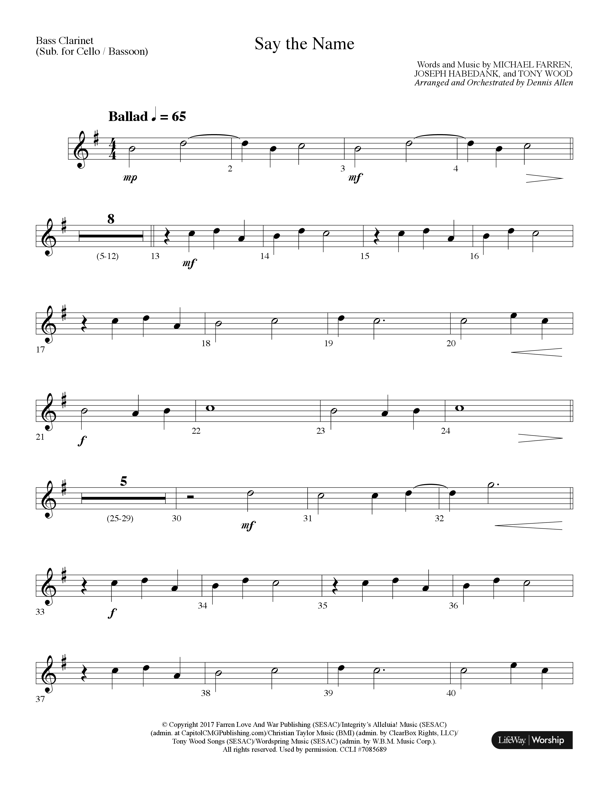 Say The Name (Choral Anthem SATB) Bass Clarinet (Lifeway Choral / Arr. Dennis Allen)