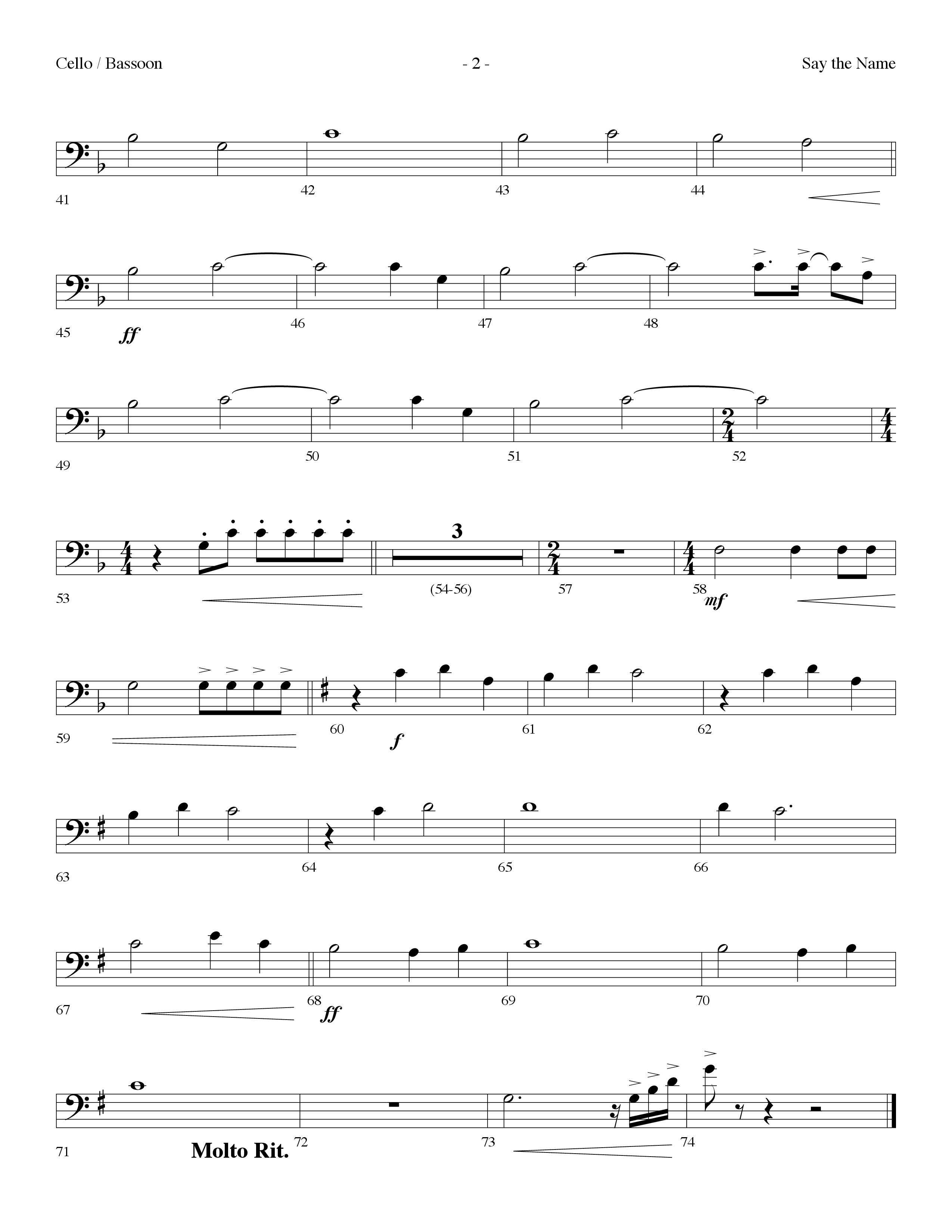 Say The Name (Choral Anthem SATB) Cello (Lifeway Choral / Arr. Dennis Allen)