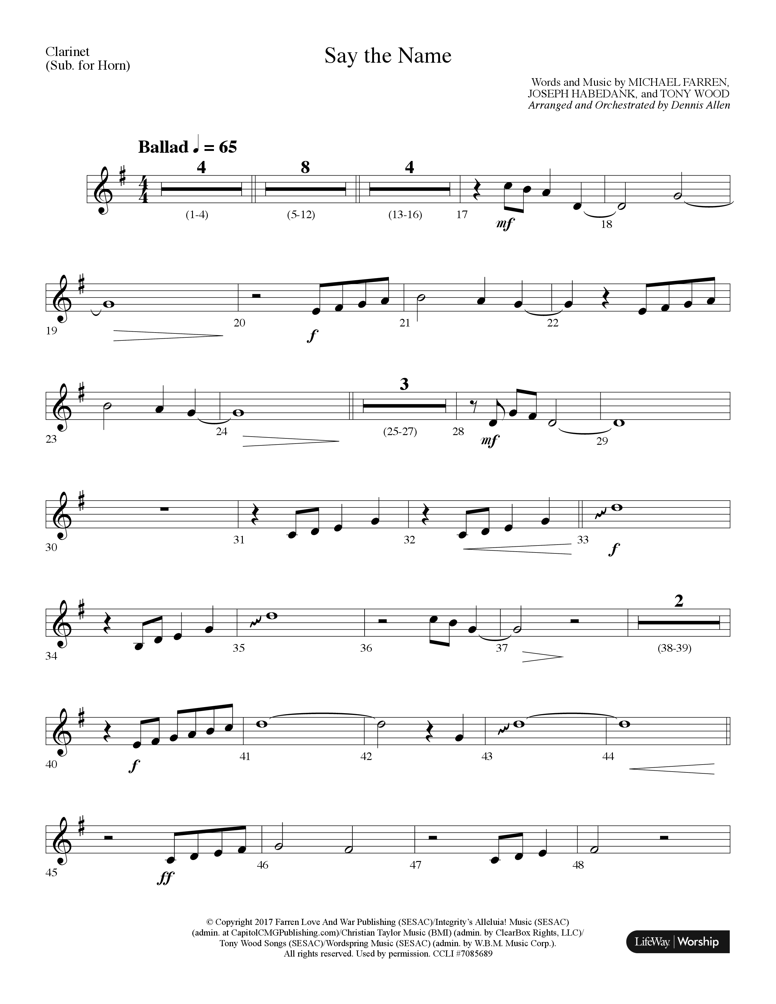 Say The Name (Choral Anthem SATB) Clarinet (Lifeway Choral / Arr. Dennis Allen)