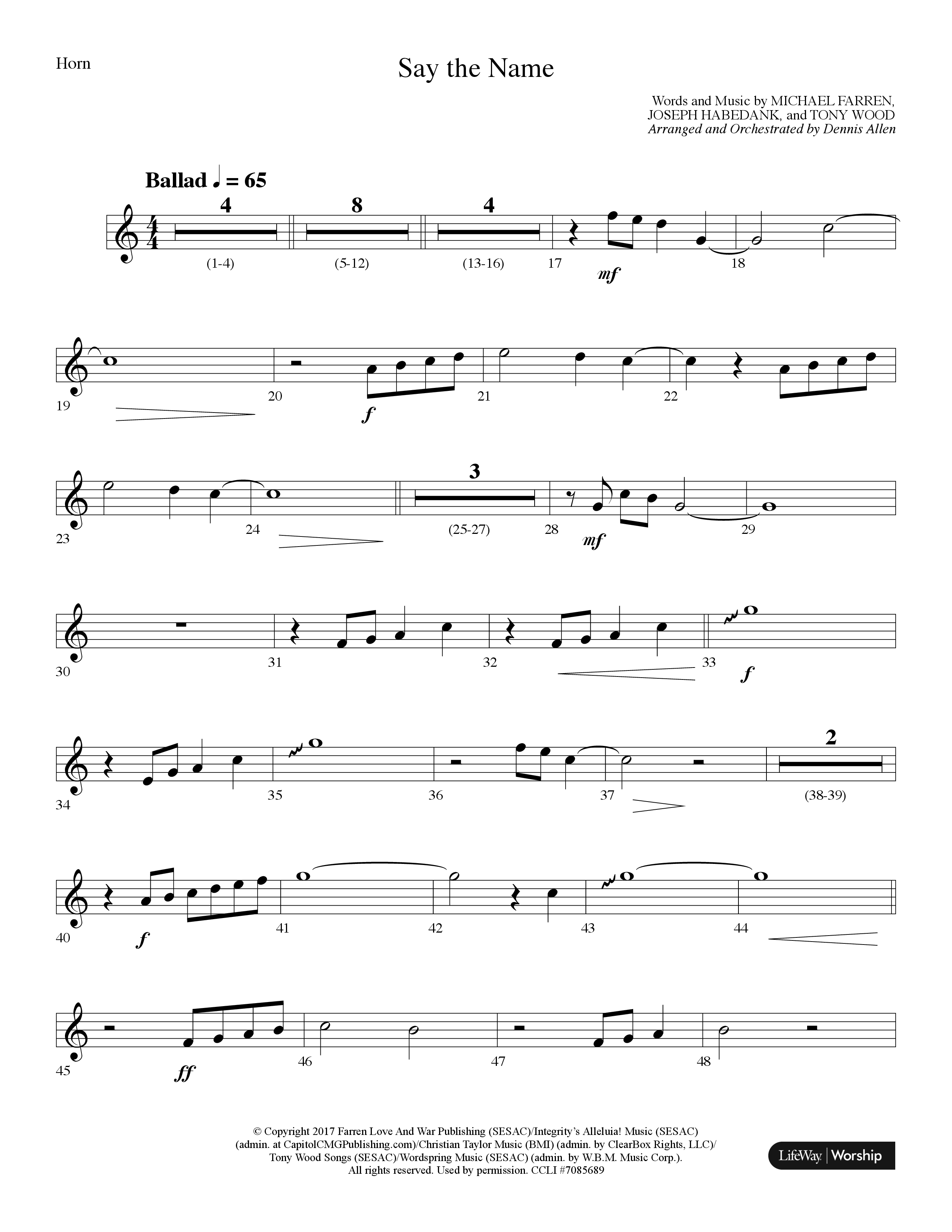 Say The Name (Choral Anthem SATB) French Horn (Lifeway Choral / Arr. Dennis Allen)