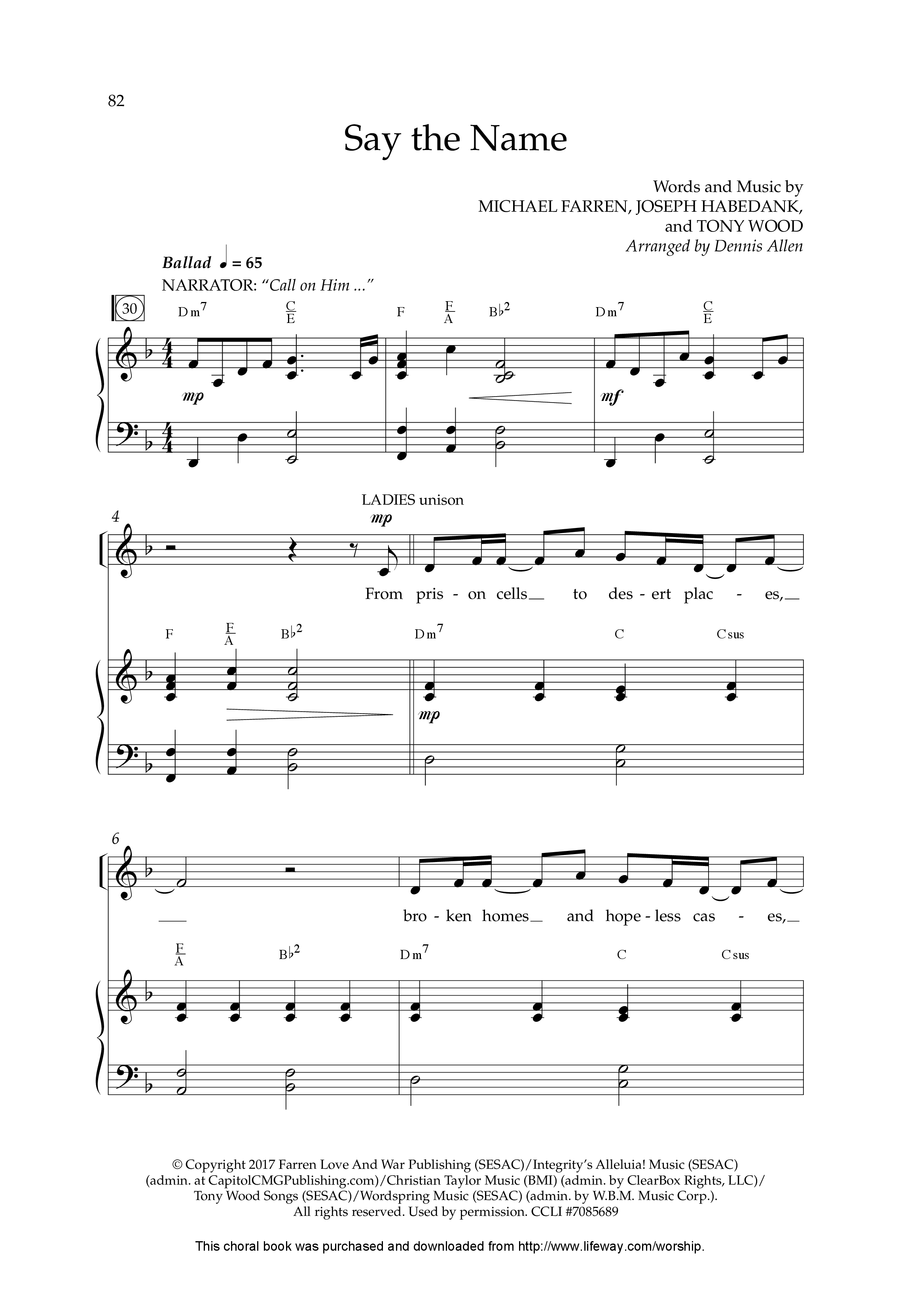 Say The Name (Choral Anthem SATB) Anthem (SATB/Piano) (Lifeway Choral / Arr. Dennis Allen)