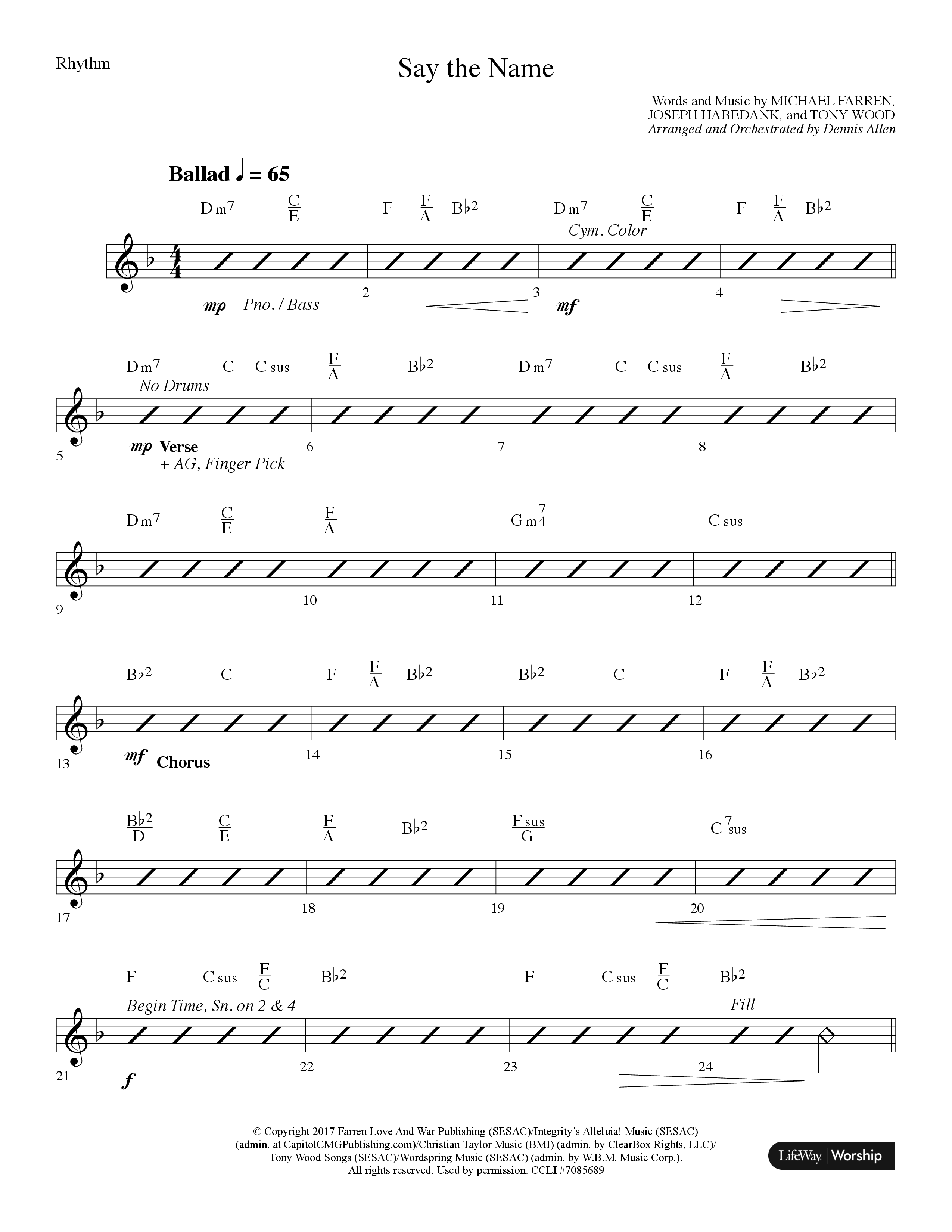 Say The Name (Choral Anthem SATB) Rhythm Chart (Lifeway Choral / Arr. Dennis Allen)