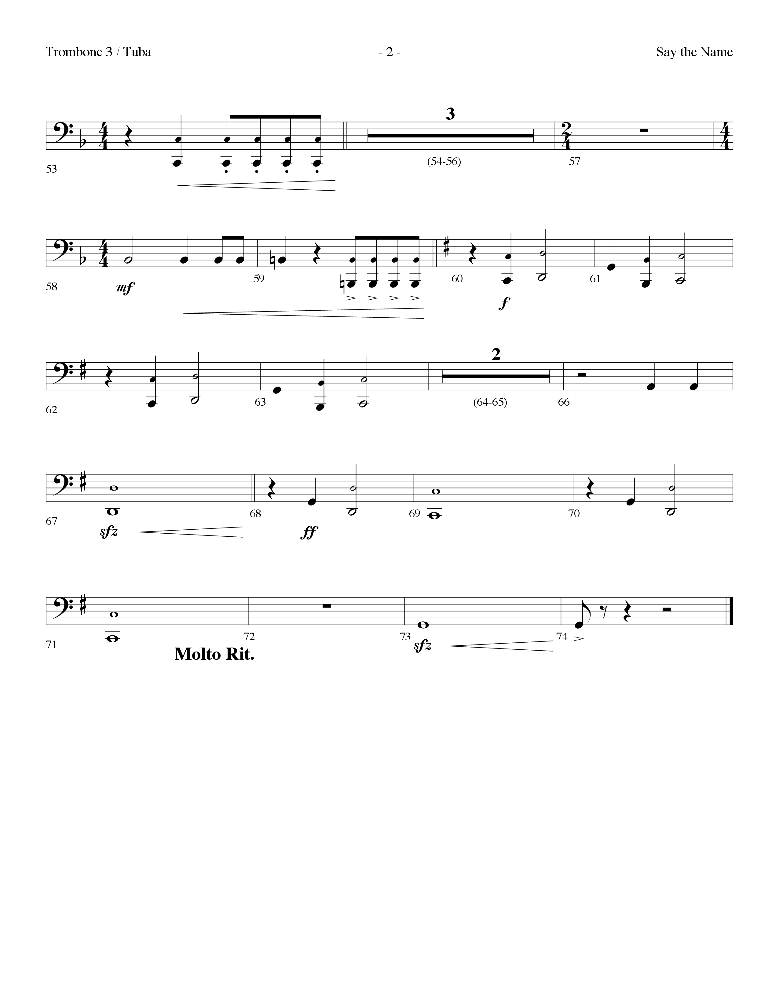 Say The Name (Choral Anthem SATB) Trombone 3/Tuba (Lifeway Choral / Arr. Dennis Allen)