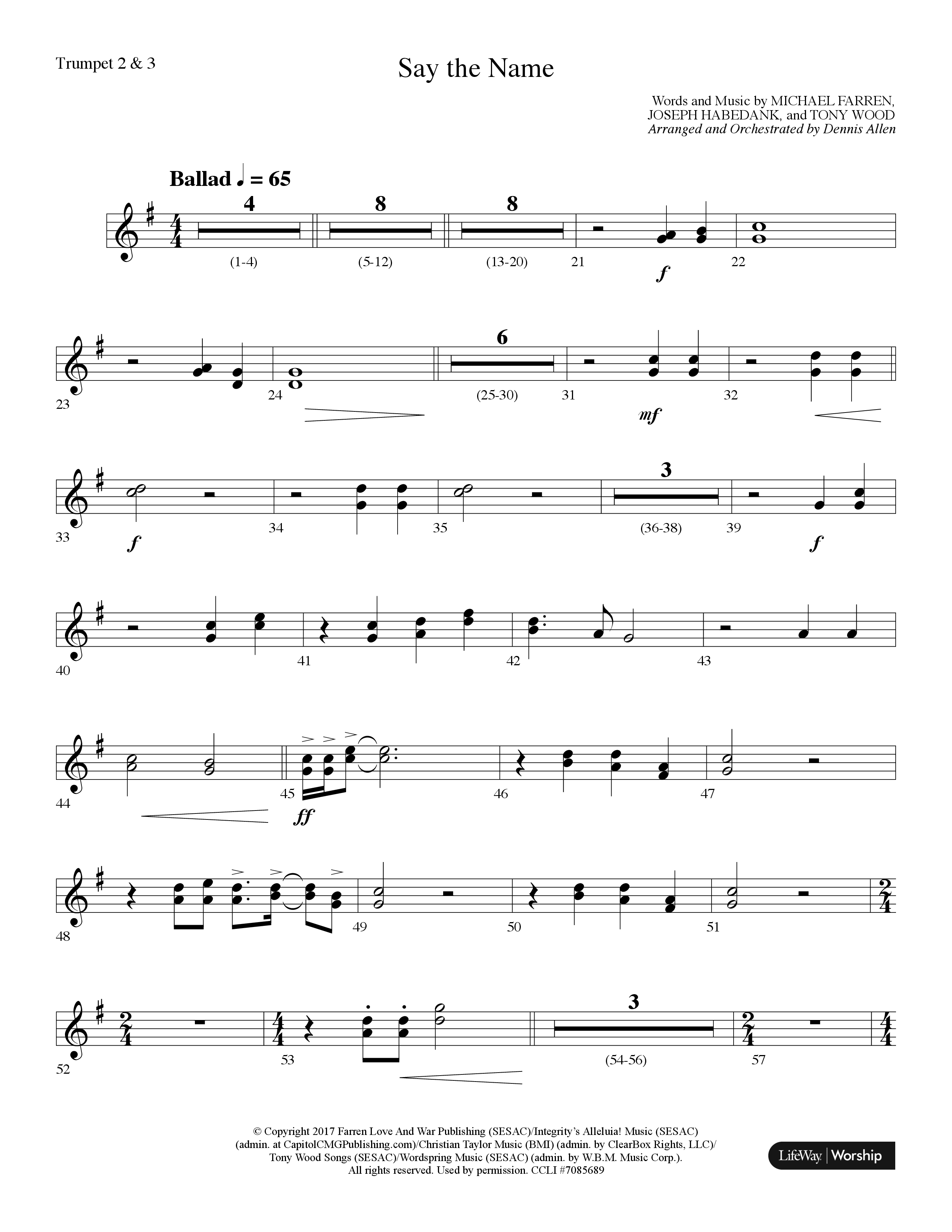 Say The Name (Choral Anthem SATB) Trumpet 2/3 (Lifeway Choral / Arr. Dennis Allen)